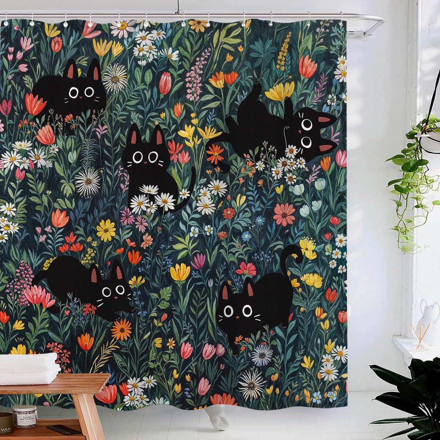 Fowocu Funny Cat Shower Curtain Set Teal Blue Sea Ocean Waterproof Fabric Shower Curtains with Animal Octopus Starfish Turtle Anchor Fish Nautical Bathroom Decor (Blue, 72''×72'')