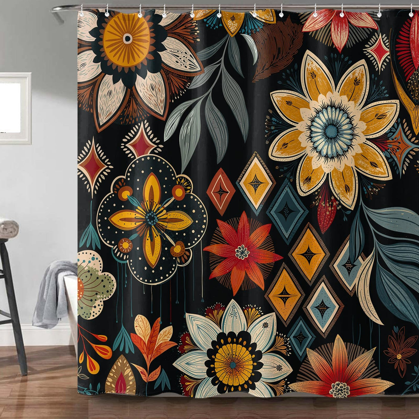 Fowocu Funny Cat Shower Curtain Set Teal Blue Sea Ocean Waterproof Fabric Shower Curtains with Animal Octopus Starfish Turtle Anchor Fish Nautical Bathroom Decor (Blue, 72''×72'')