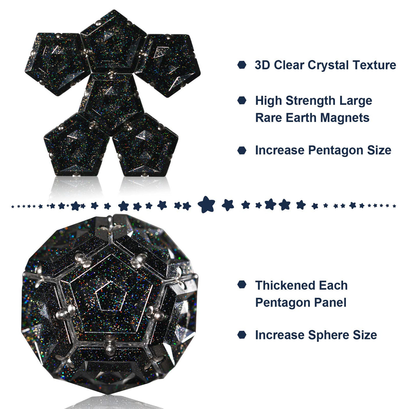 Magnetic Fidget Sphere Stress Relief Toys for Adults Kids, Anxiety Sensory Fidget Toys with Strong Neodymium Magnets, Desk ADHD Focus Tool Gift for Men Women (2.67'' Travel-Safe Toy Ball)