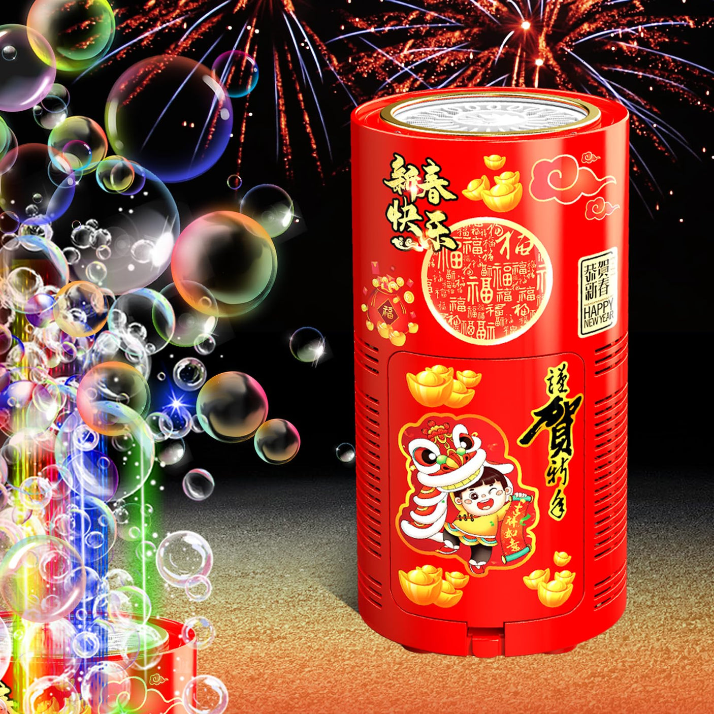 Fireworks Bubble Machine (13 Holes) with Dazzling RGB LED Lights, Automatic Sparklers Blower Toys, Portable Bubble Maker for Kids Party Wedding Christmas Chinese New Year, Birthday Balloons Decoration