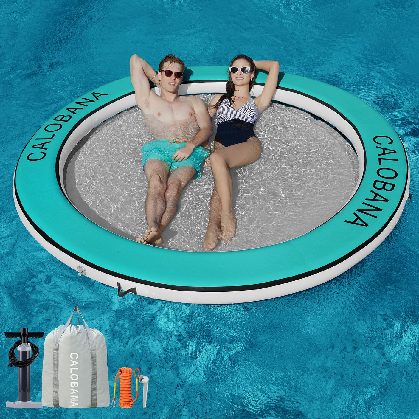 Round Floating Ring Inflatable Water Hammock Heavy Duty River Floats Lake Raft for Adults Tanning Pool Lounger Float Island Platform Pad Mat for Party
