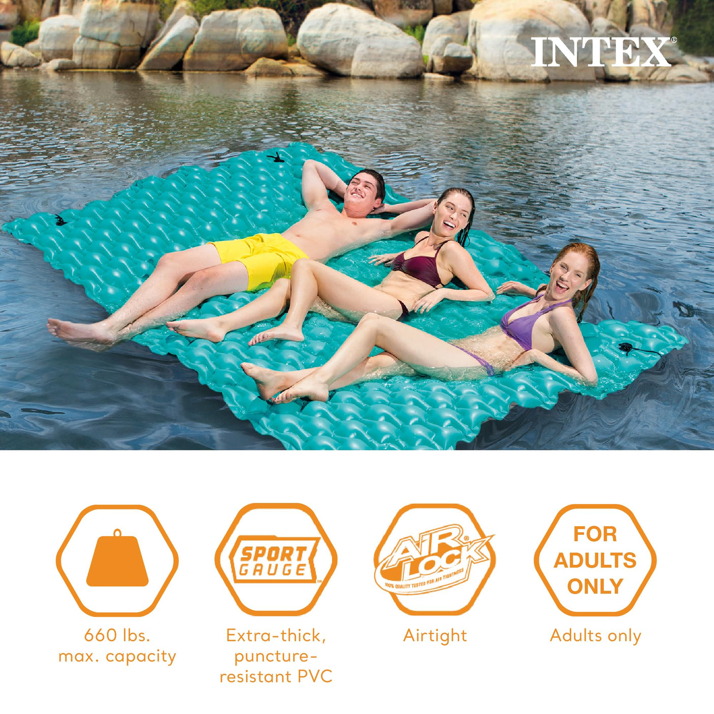 Intex Giant Inflatable Floating Water Mat Relaxing Platform Pad for Pools and Lakes.