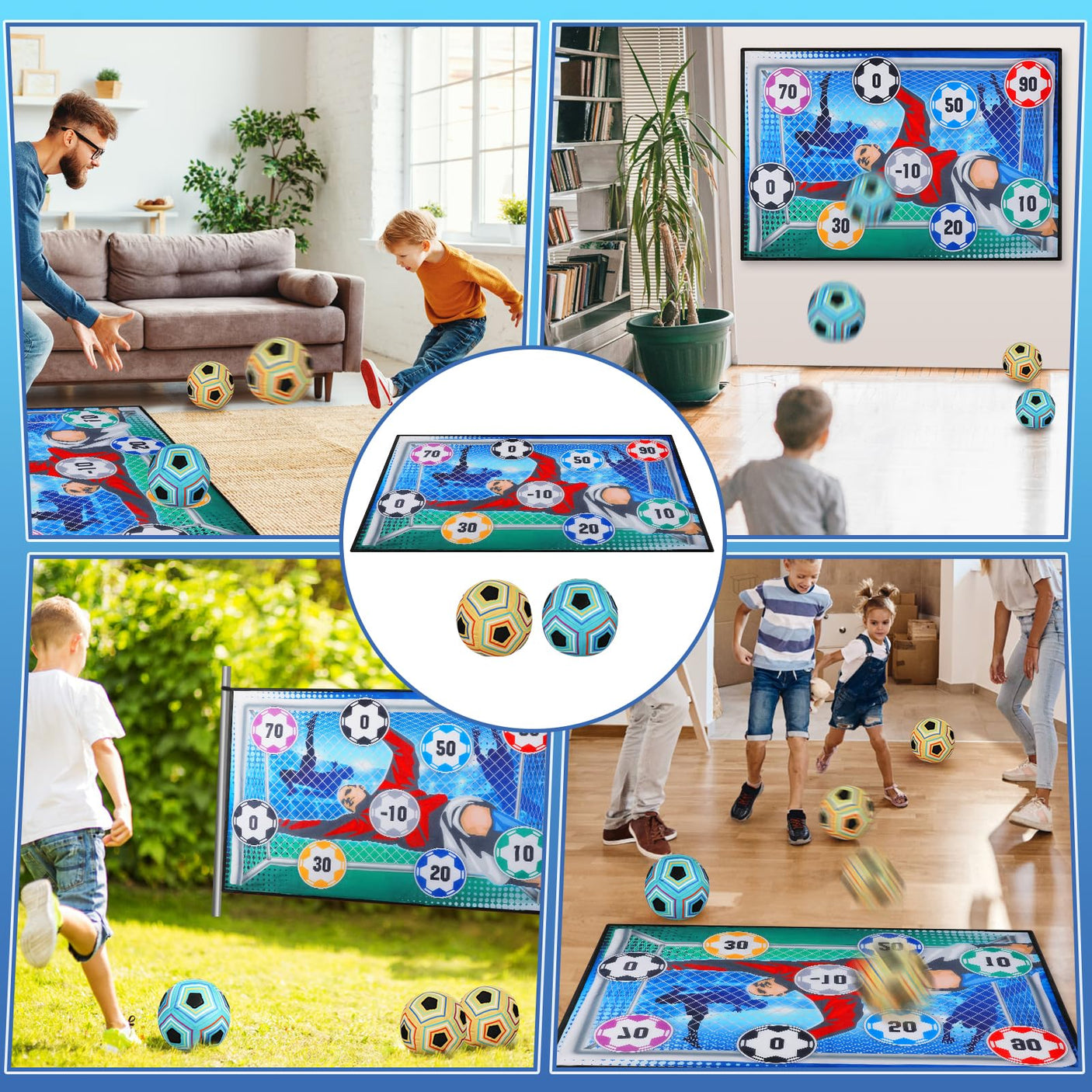 VATOS Toy Soccer Ball Game Set for Boys and Girls, Indoor Outdoor Backyard Toss Soccer Goal Game with 2 Balls, 1 Flannel Target, Soccer Toys for 3-5 6-8 8-12 Years Old Kids Birthday