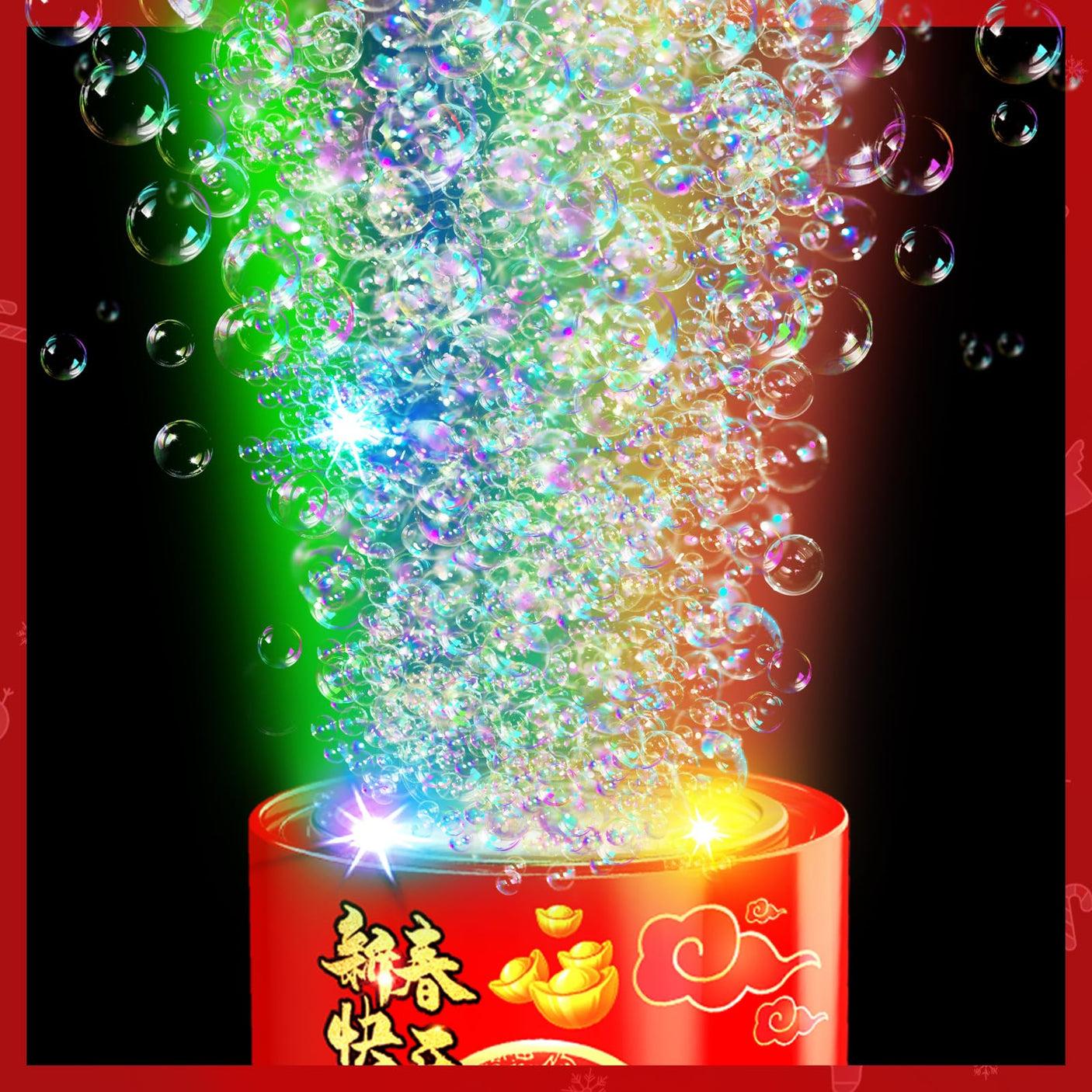 Fireworks Bubble Machine (13 Holes) with Dazzling RGB LED Lights, Automatic Sparklers Blower Toys, Portable Bubble Maker for Kids Party Wedding Christmas Chinese New Year, Birthday Balloons Decoration