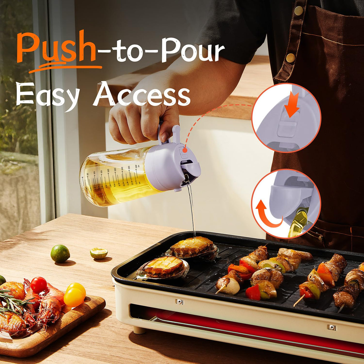 TrendPlain 16oz/470ml Glass Olive Oil Sprayer for Cooking - 2 in 1 Olive Oil Dispenser for Kitchen Gadgets, Air Fryer, Salad, and BBQ - Navy