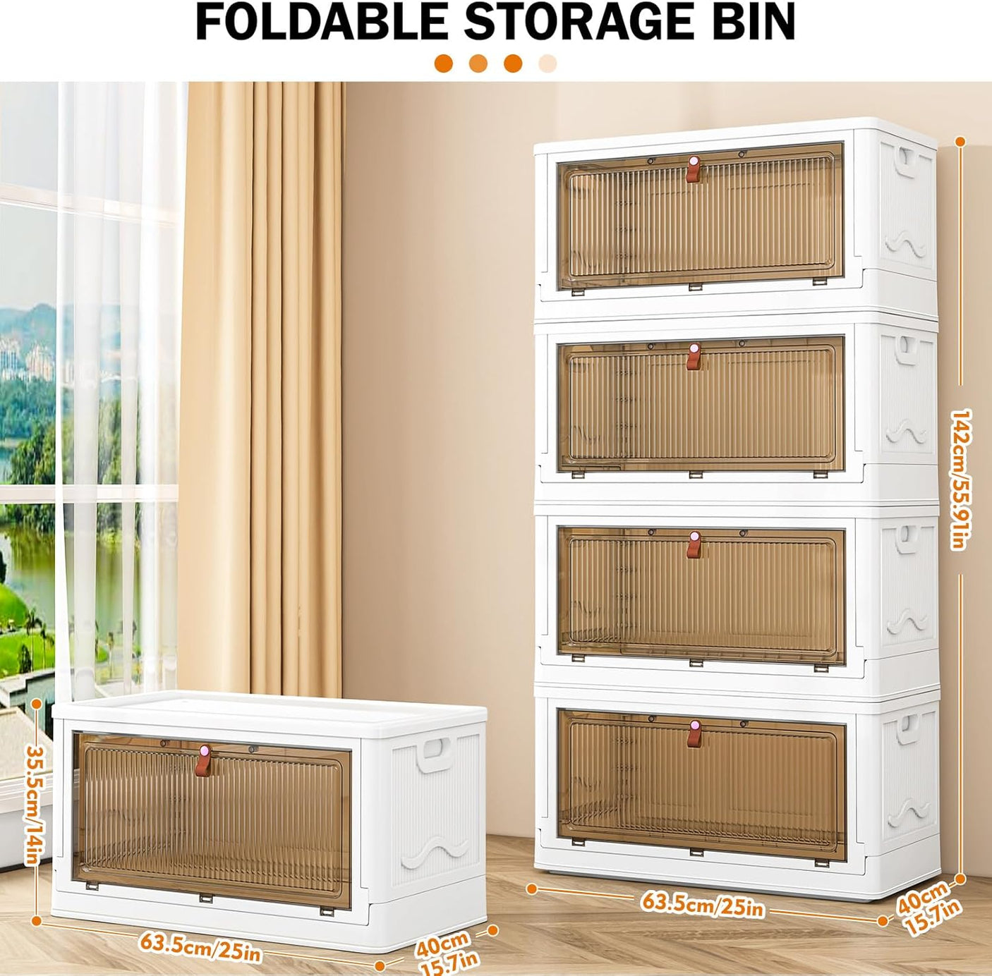 4 Tier Storage Bins with Lids 103QT - Stackable Storage Containers with Wheels, Folding Storage Boxes, Stackable Storage Bins, Closet Organizers and Storage for Living Room,Office
