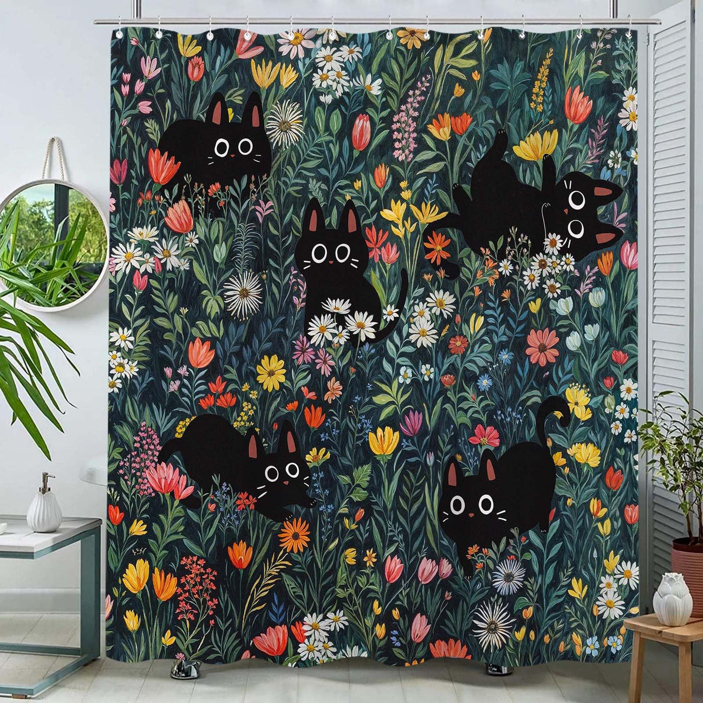 Fowocu Funny Cat Shower Curtain Set Teal Blue Sea Ocean Waterproof Fabric Shower Curtains with Animal Octopus Starfish Turtle Anchor Fish Nautical Bathroom Decor (Blue, 72''×72'')