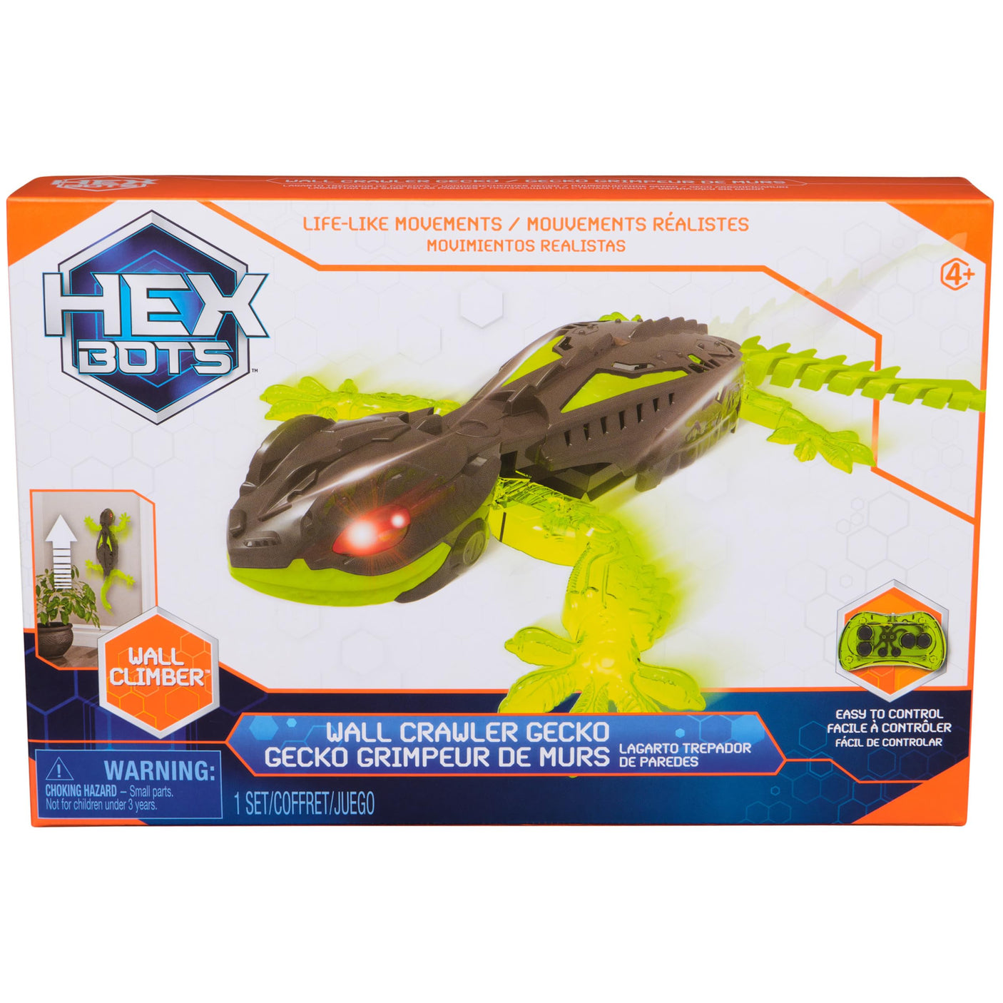 HEX BOTS Wall Crawler Gecko, Rechargeable Remote Control Robot Kids Toys, Climbs up Walls, RC Robot Toys for Boys & Girls Ages 4 & Up