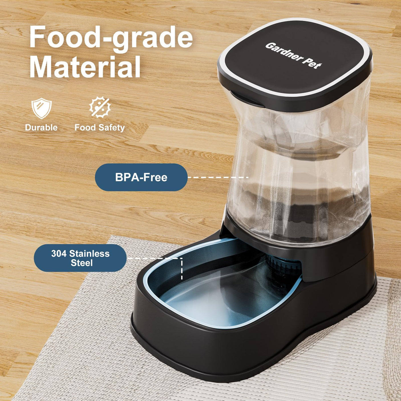 Gardner Pet Automatic Dog Water Dispenser Gravity Stainless Steel Water Waterer Feeder, 100% BPA-Free Large Capacity Water Feeding Bowls for Medium & Large-Sized Dogs Cats Other Pets -(1 Gallon)