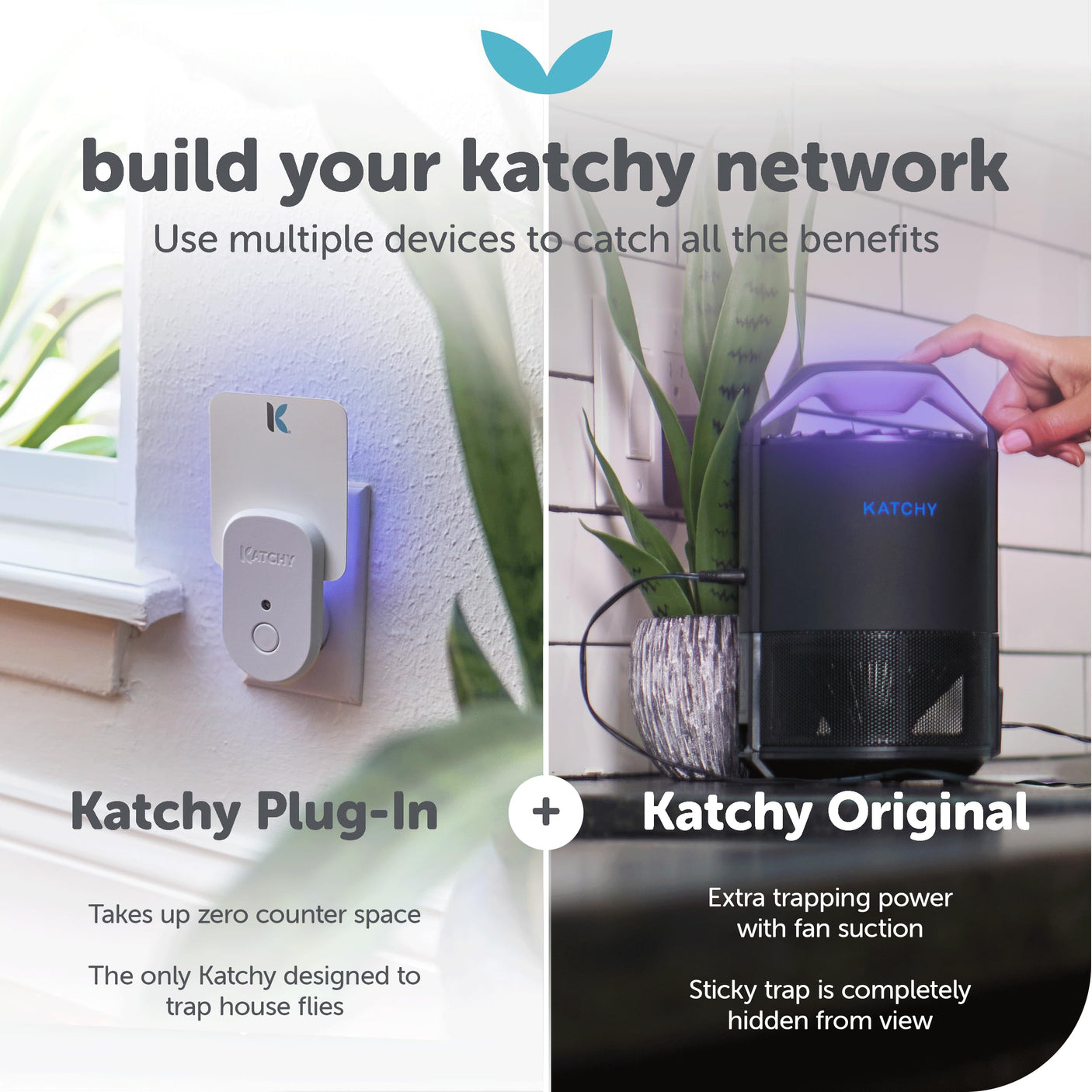 Katchy Indoor Insect Trap - Catcher & Killer for Mosquitos, Gnats, Moths, Fruit Flies - Non-Zapper Traps for Inside Your Home - Catch Insects Indoors with Suction, Bug Light & Sticky Glue (Black)