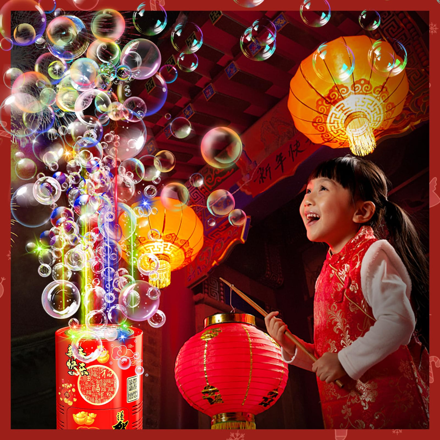 Fireworks Bubble Machine (13 Holes) with Dazzling RGB LED Lights, Automatic Sparklers Blower Toys, Portable Bubble Maker for Kids Party Wedding Christmas Chinese New Year, Birthday Balloons Decoration