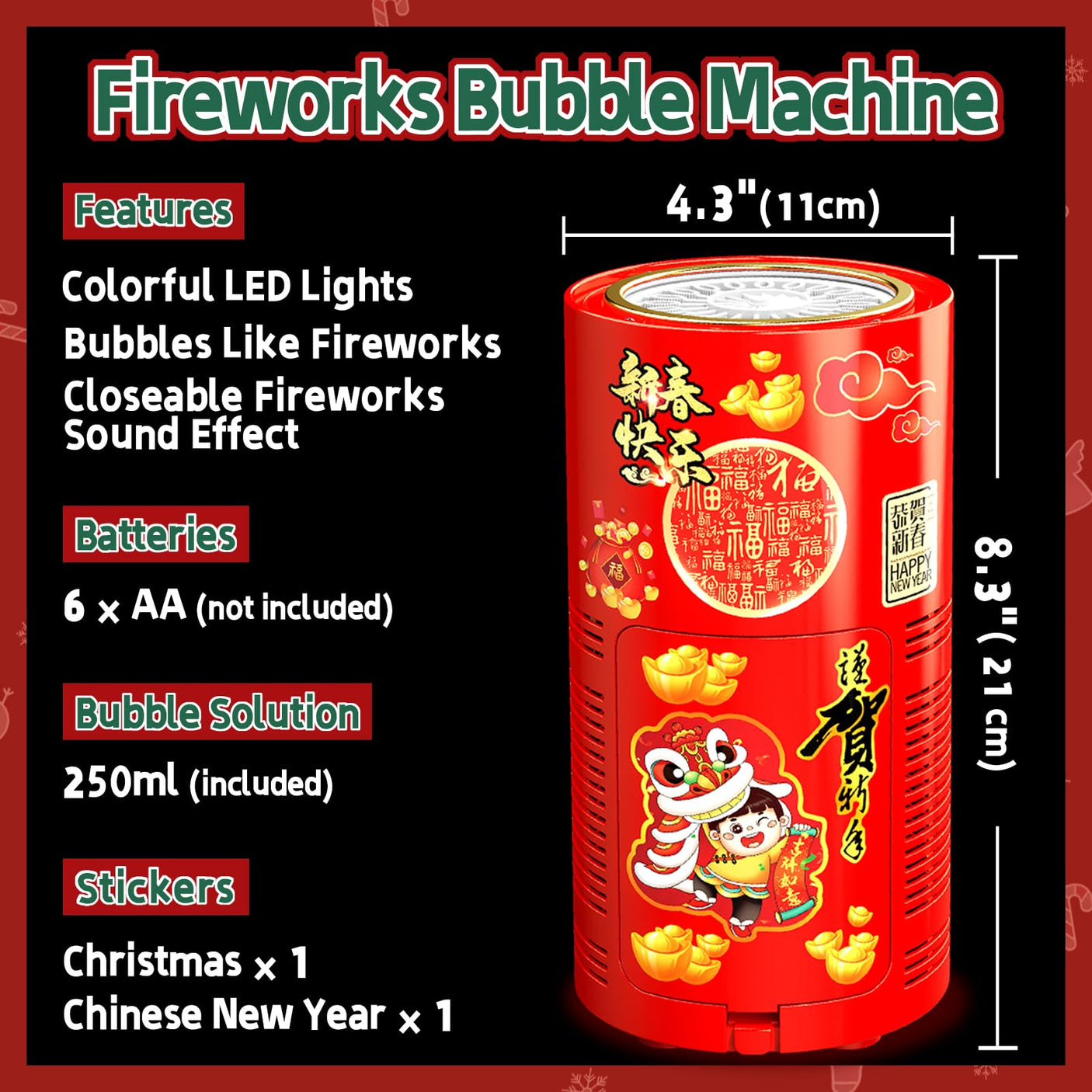 Fireworks Bubble Machine (13 Holes) with Dazzling RGB LED Lights, Automatic Sparklers Blower Toys, Portable Bubble Maker for Kids Party Wedding Christmas Chinese New Year, Birthday Balloons Decoration
