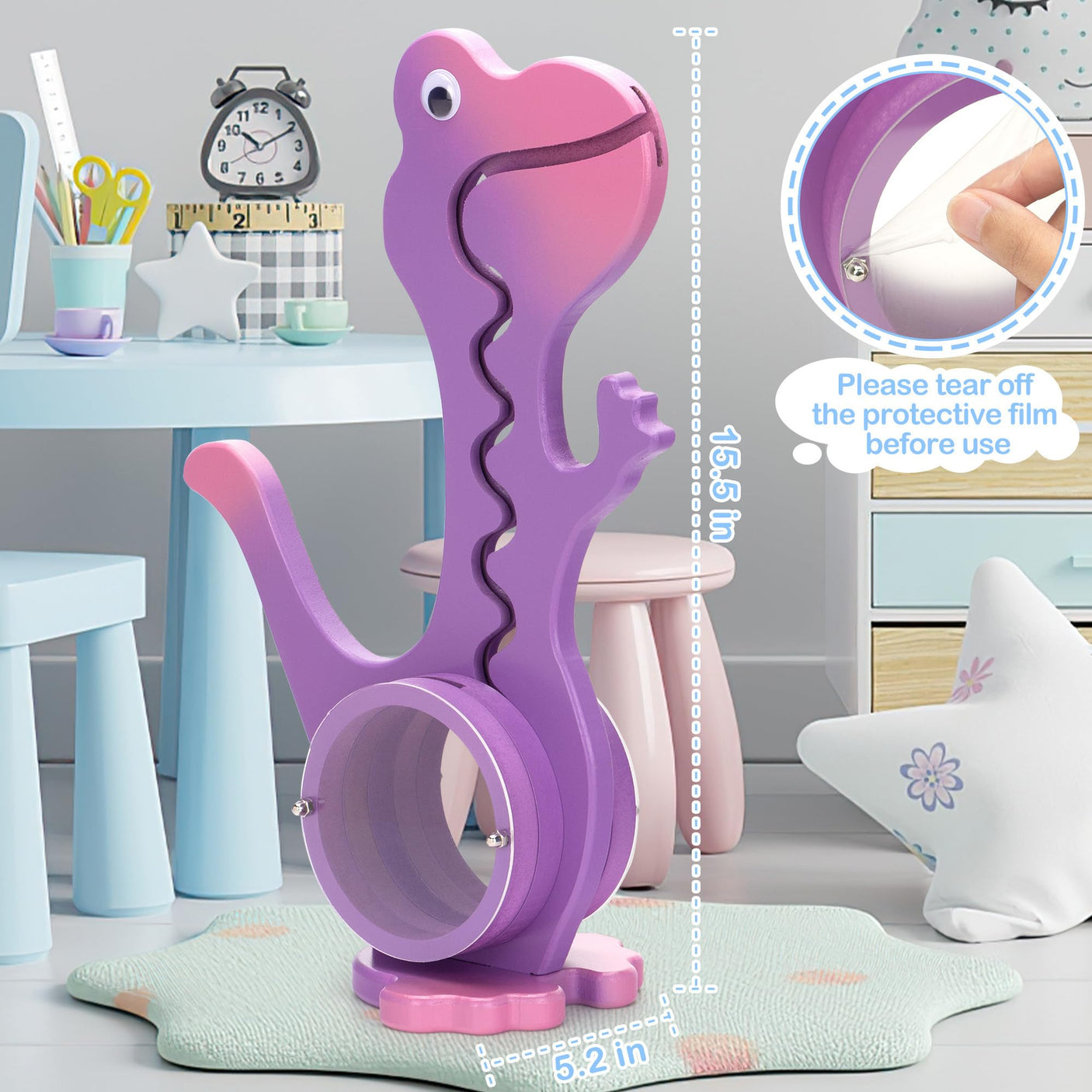 Wooden Dinosaur Piggy Bank Boalord for Boys Kids Girls Clear Big Belly Animal Coin Bank for Toddler Real Money Toy(Dino-Blue)
