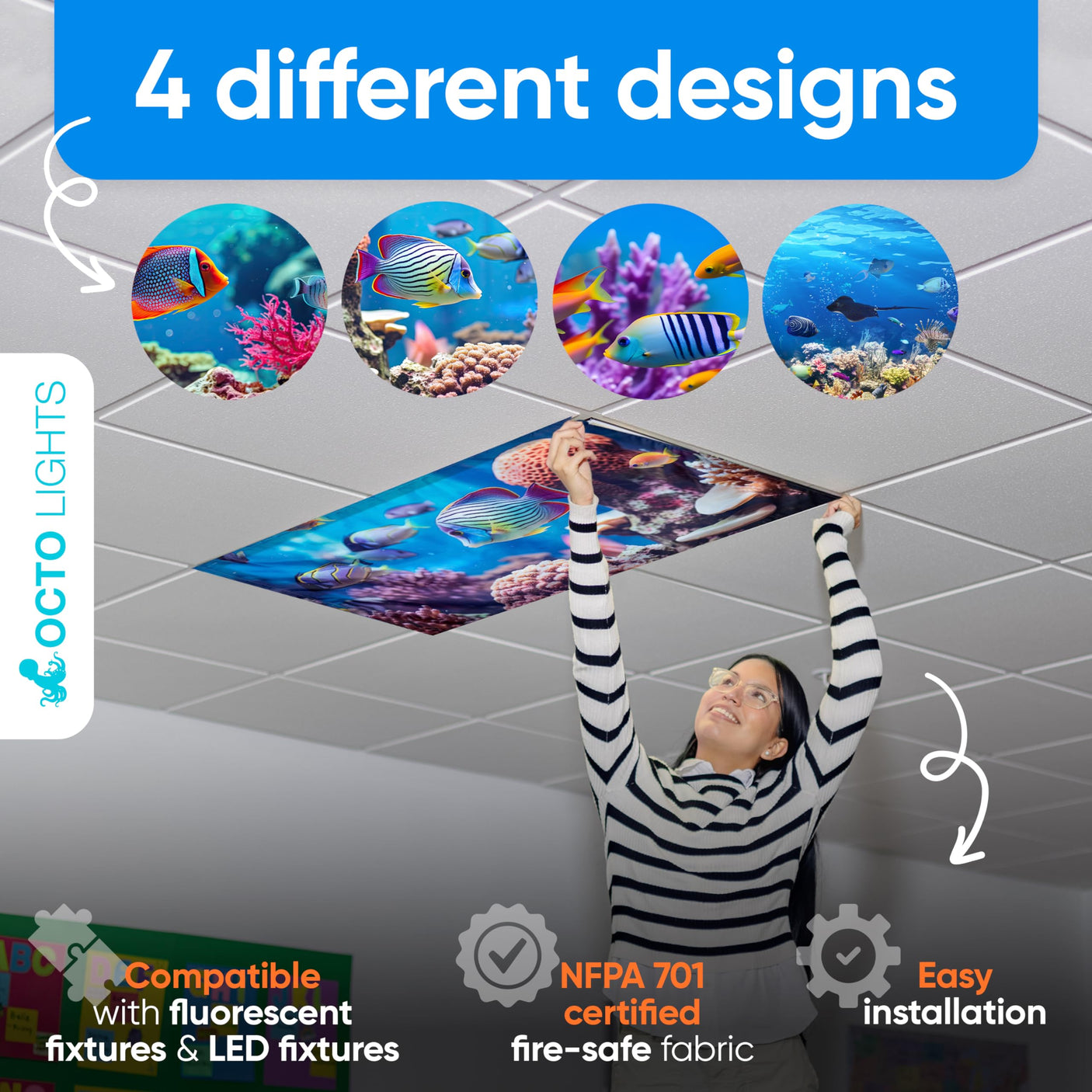 Magnetic Fluorescent Light Covers for Ceiling Lights - Astronomy Cover for Fluorescent & LED Fixture - Must Haves for Teacher Supplies - Classroom, Home, Office Decor - Shield Overhead Lighting