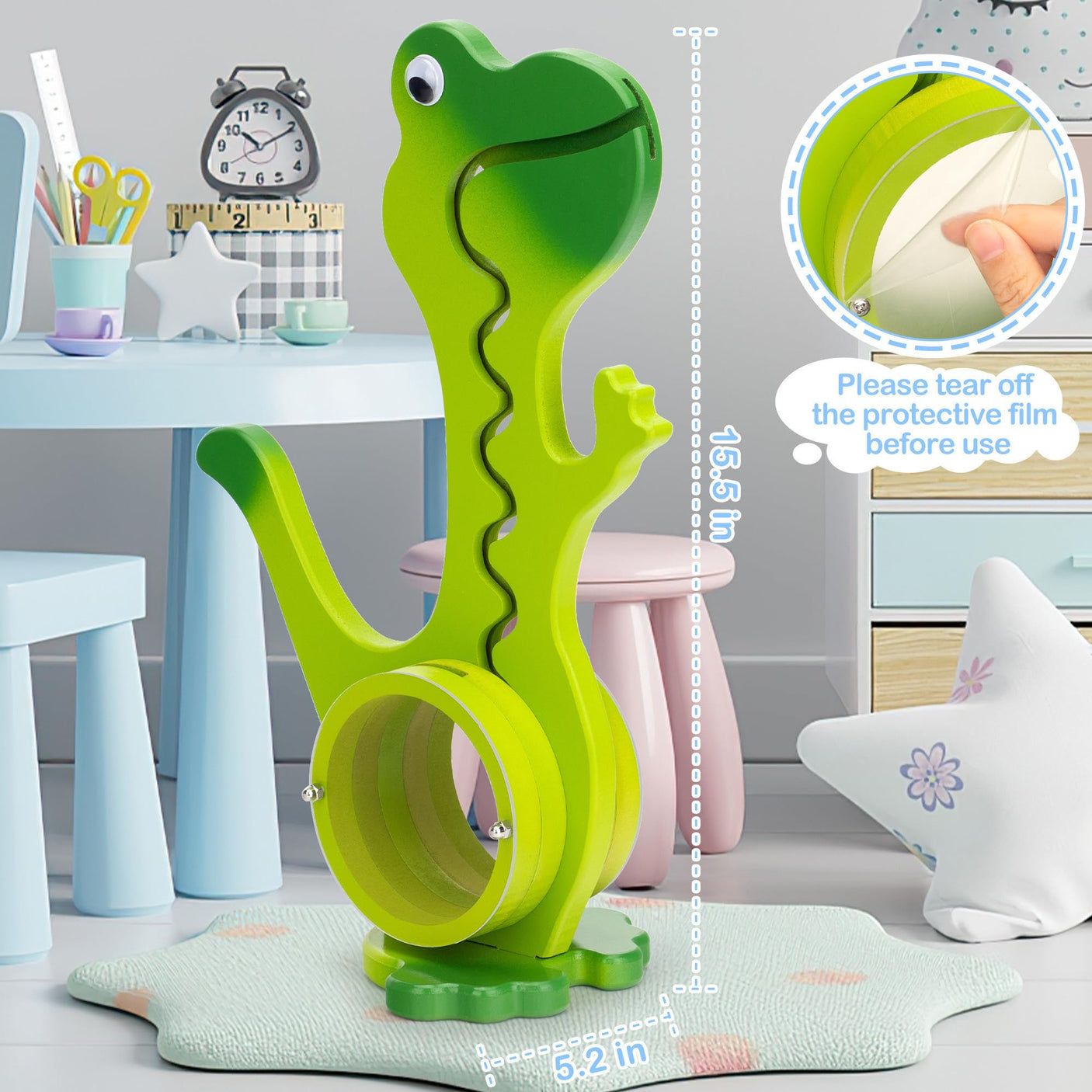 Wooden Dinosaur Piggy Bank Boalord for Boys Kids Girls Clear Big Belly Animal Coin Bank for Toddler Real Money Toy(Dino-Blue)
