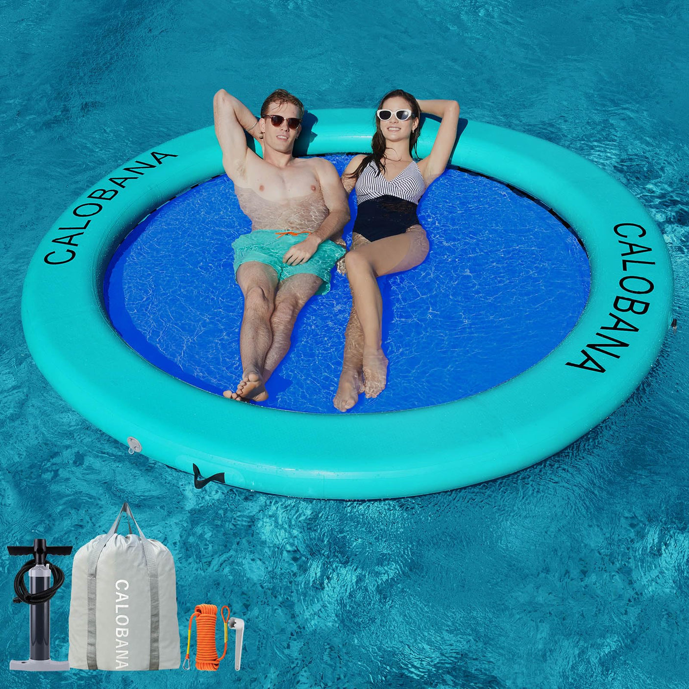 Round Floating Ring Inflatable Water Hammock Heavy Duty River Floats Lake Raft for Adults Tanning Pool Lounger Float Island Platform Pad Mat for Party