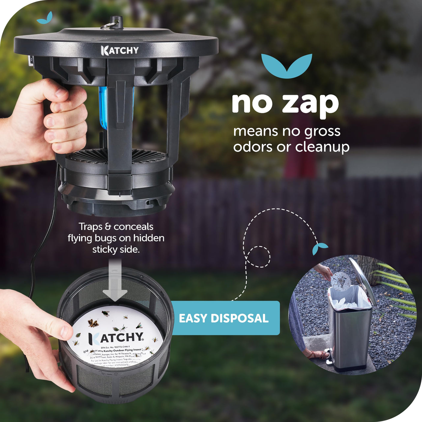 Katchy Indoor Insect Trap - Catcher & Killer for Mosquitos, Gnats, Moths, Fruit Flies - Non-Zapper Traps for Inside Your Home - Catch Insects Indoors with Suction, Bug Light & Sticky Glue (Black)