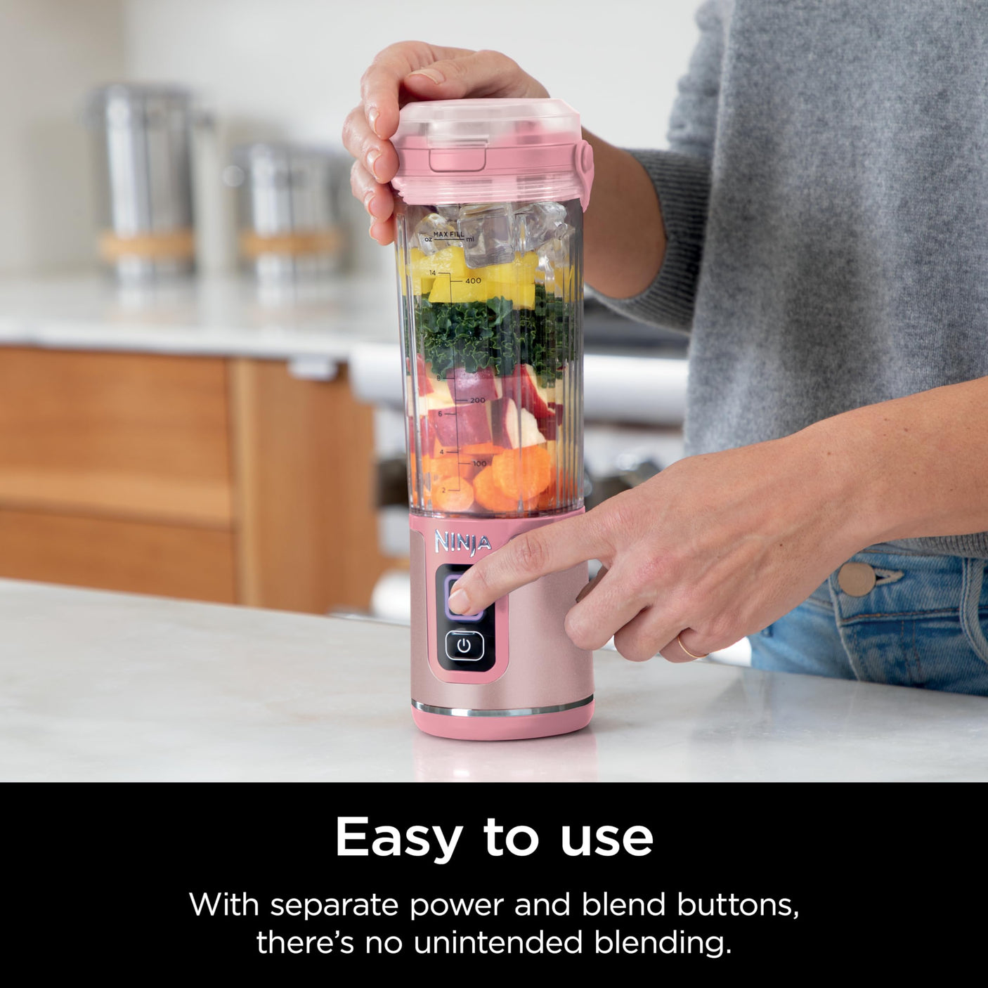 Ninja BC155PS Blast Two-Pack Portable Blender, Cordless, 18oz. Vessel, Personal Blender-for Shakes & Smoothies, BPA Free, Leakproof-Lid & Sip Spout, Rechargeable, Dishwasher Safe Parts, Peach & Stone