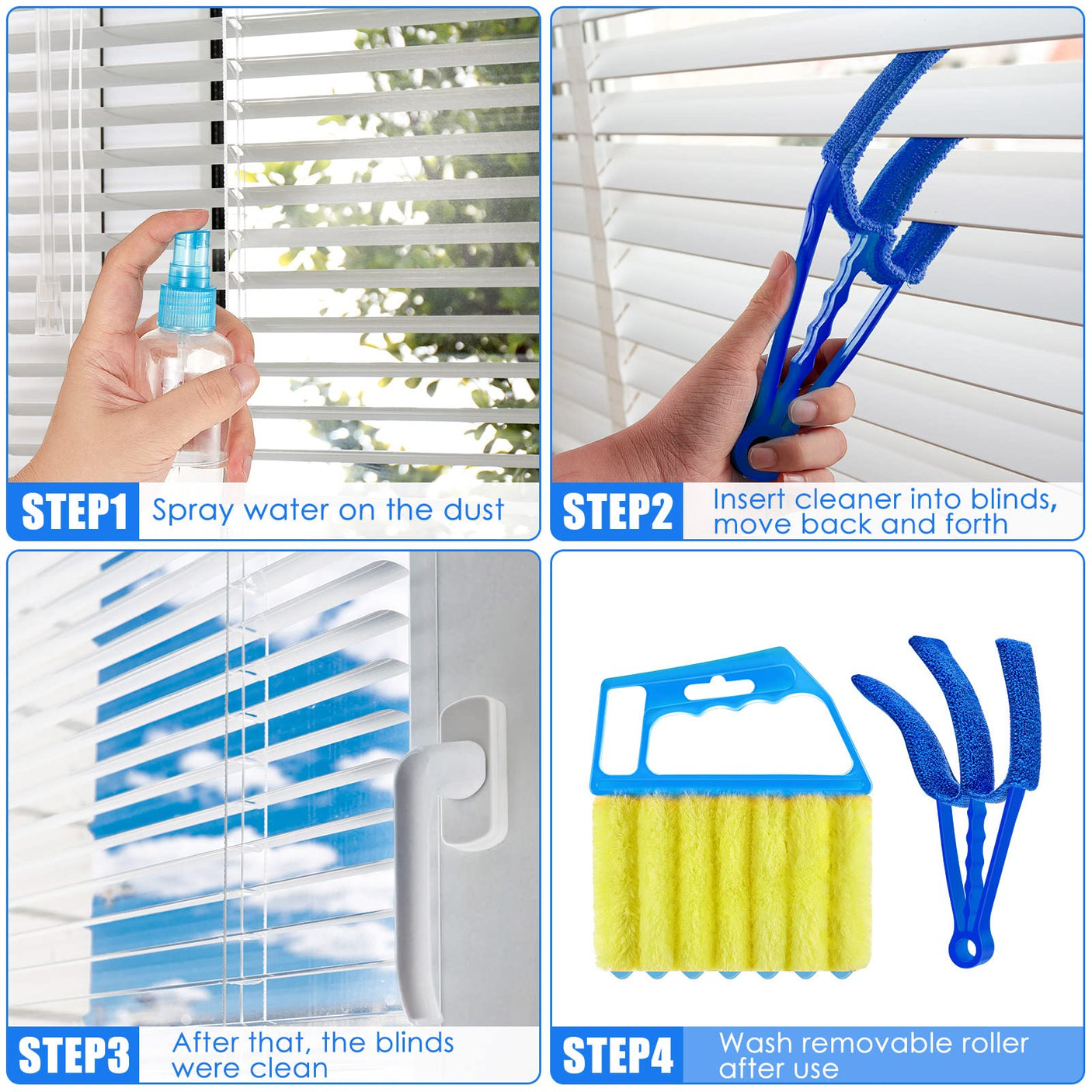 4 Pcs Window Venetian Blind Cleaner Duster Tool 7 Finger Blind Rush and Shutter Cleaner Brush Hand-held Window Shutter Air Conditioner Duster for Dirt(Yellow, Orange)