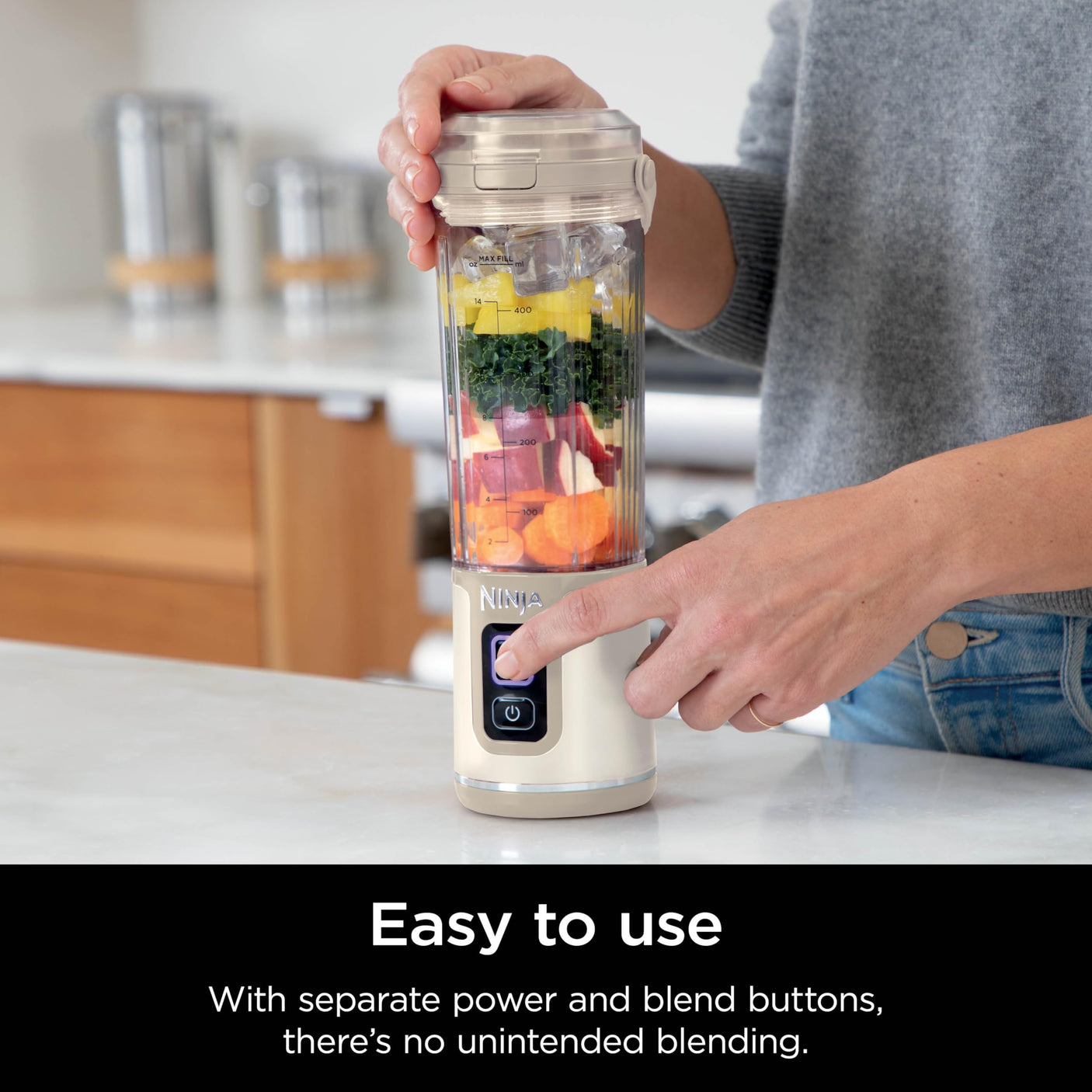 Ninja BC155PS Blast Two-Pack Portable Blender, Cordless, 18oz. Vessel, Personal Blender-for Shakes & Smoothies, BPA Free, Leakproof-Lid & Sip Spout, Rechargeable, Dishwasher Safe Parts, Peach & Stone