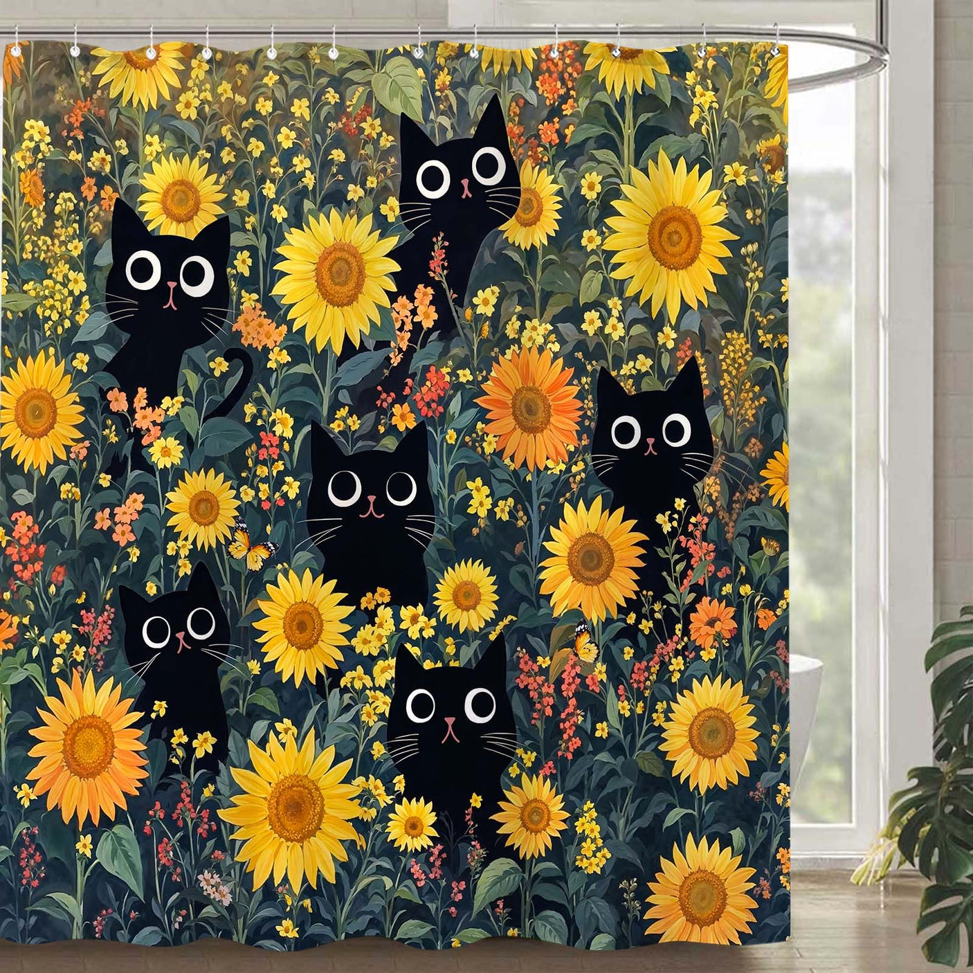 Fowocu Funny Cat Shower Curtain Set Teal Blue Sea Ocean Waterproof Fabric Shower Curtains with Animal Octopus Starfish Turtle Anchor Fish Nautical Bathroom Decor (Blue, 72''×72'')