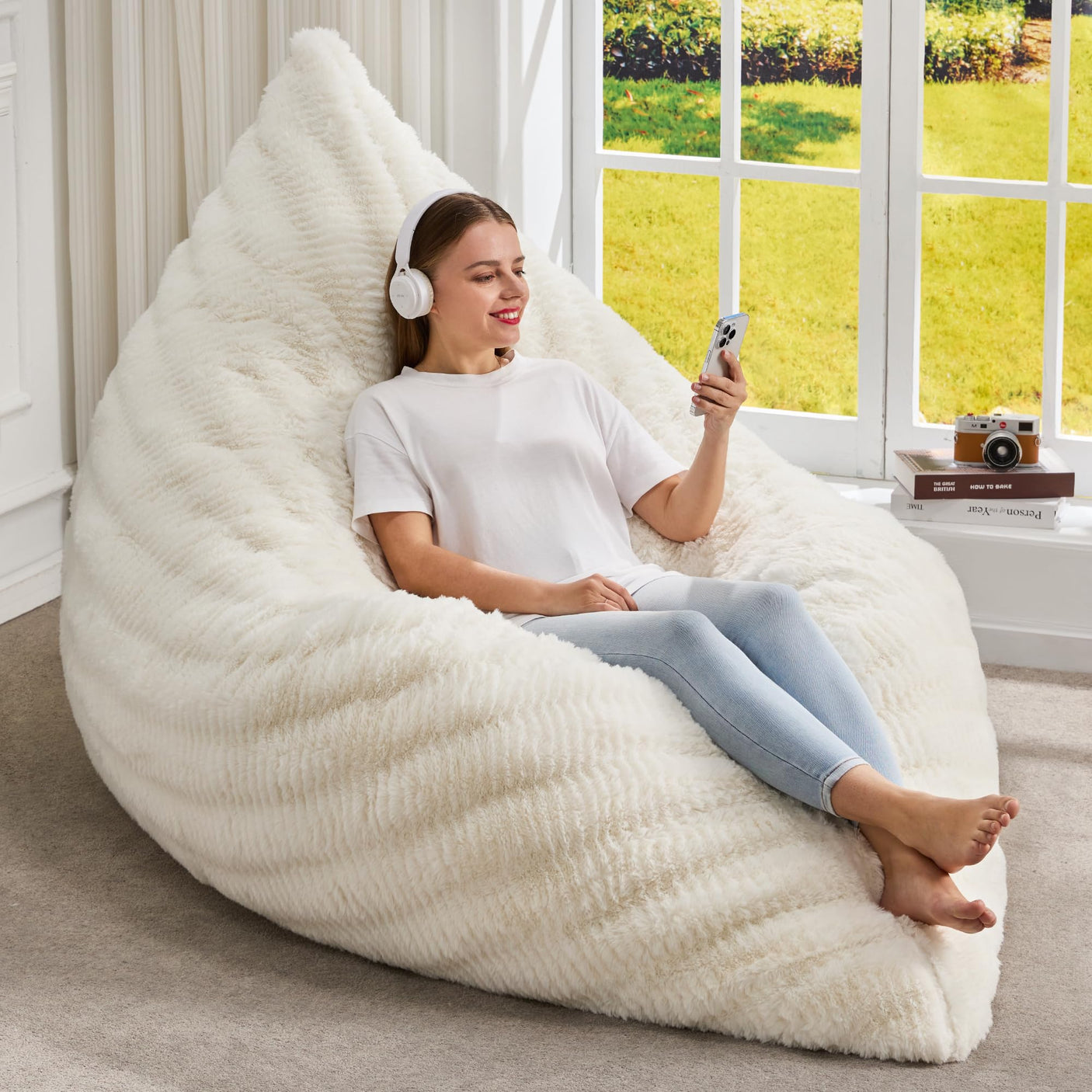 Hobestluk 3 in 1 Bean Bag Chair Giant Bean Bag Chairs Convertible Bean Bag Floor Cushion with Machine Washable Cover, Beanbag Chairs for Adult (Dark Grey)