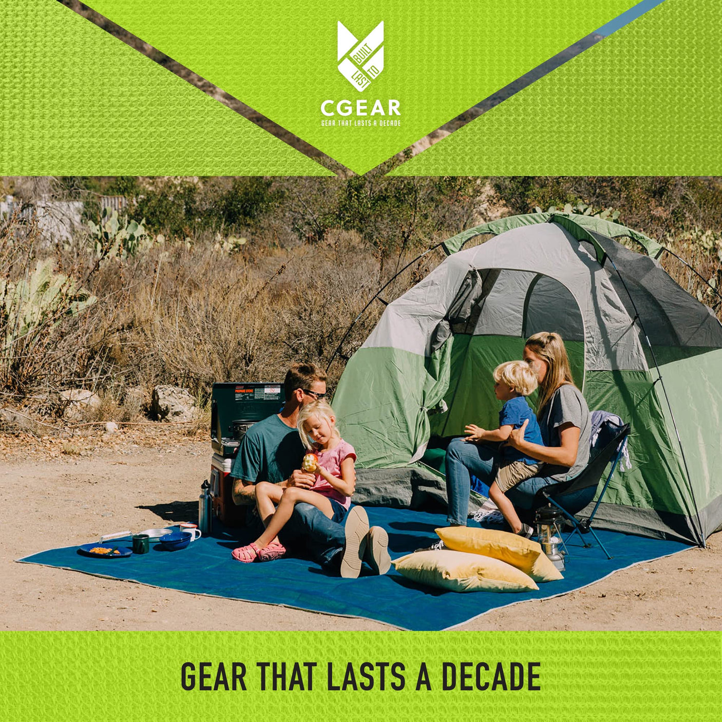 CGEAR Original Sand-Free Outdoor Rug Camping Mat - Water-Resistant & Anti-Fade Material - Military-Grade - Reversible Design - Area Rug for Beach, RV, & Picnics - Includes Travel Bag