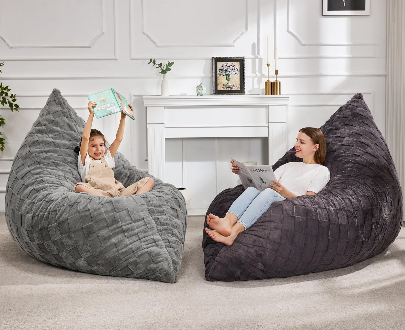 Hobestluk 3 in 1 Bean Bag Chair Giant Bean Bag Chairs Convertible Bean Bag Floor Cushion with Machine Washable Cover, Beanbag Chairs for Adult (Dark Grey)