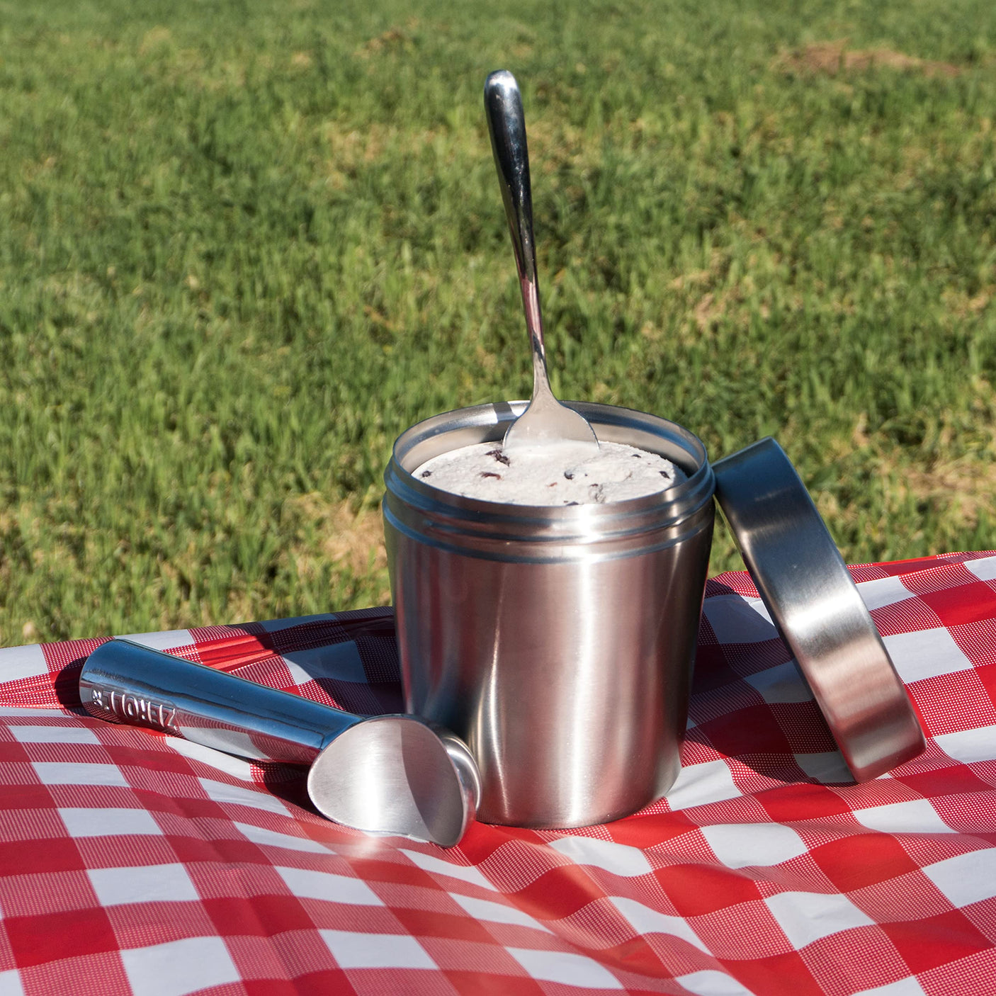 Vacuum Insulated Ice Cream Pint Cooler Keeps Frozen for hours enjoy ice cream anywhere (Stainless Steel)