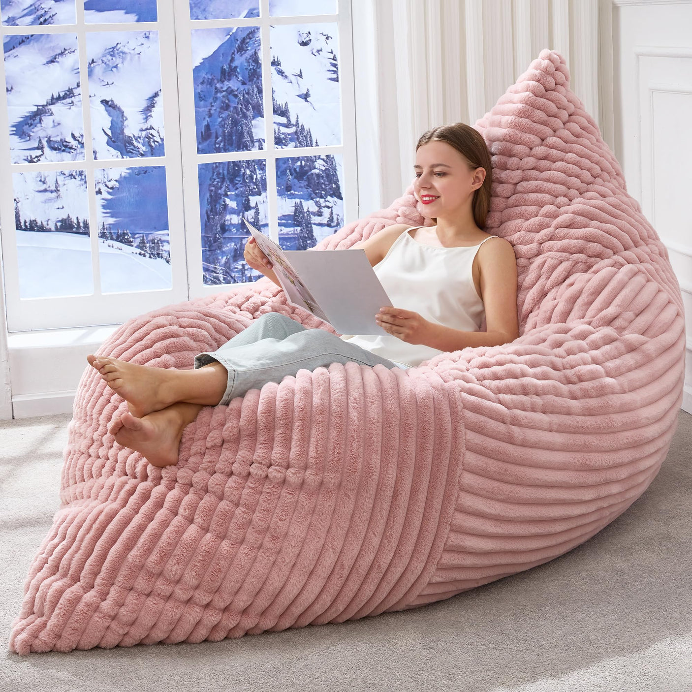 Hobestluk 3 in 1 Bean Bag Chair Giant Bean Bag Chairs Convertible Bean Bag Floor Cushion with Machine Washable Cover, Beanbag Chairs for Adult (Dark Grey)