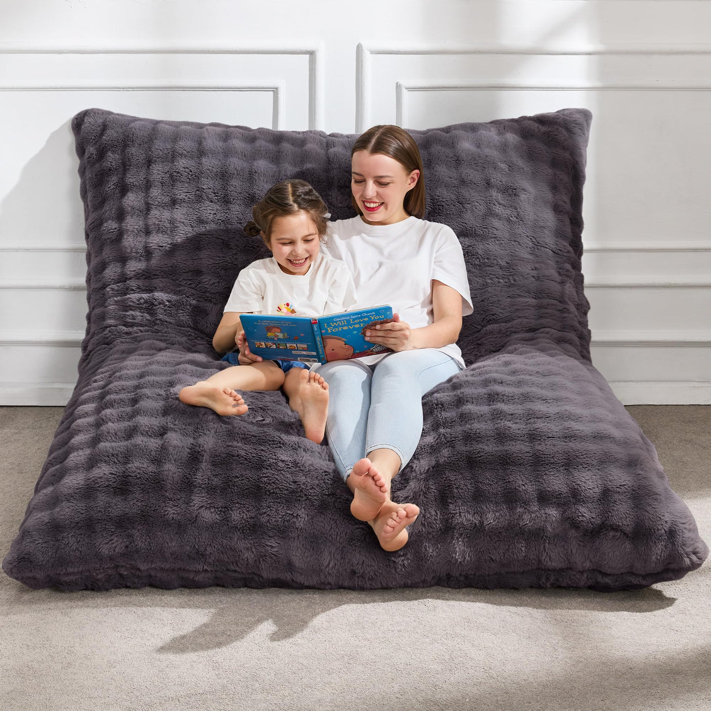 Hobestluk 3 in 1 Bean Bag Chair Giant Bean Bag Chairs Convertible Bean Bag Floor Cushion with Machine Washable Cover, Beanbag Chairs for Adult (Dark Grey)