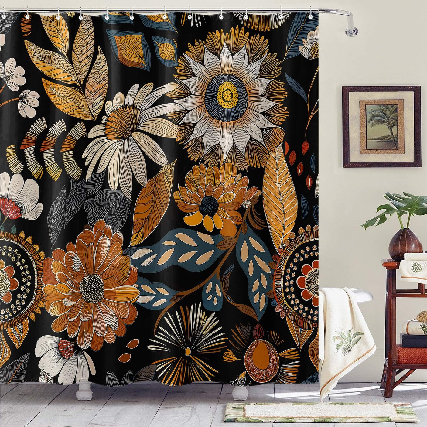 Fowocu Funny Cat Shower Curtain Set Teal Blue Sea Ocean Waterproof Fabric Shower Curtains with Animal Octopus Starfish Turtle Anchor Fish Nautical Bathroom Decor (Blue, 72''×72'')