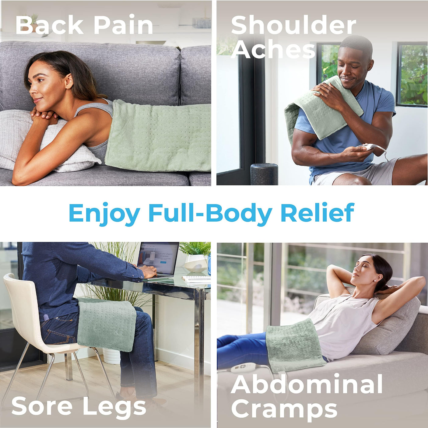 Pure Enrichment® PureRelief® XL Heating Pad - 12" x 24" Electric Heating Pad for Back Pain & Cramps, 6 Heat Settings, Soft Machine Wash Fabric, Auto-Off & Moist Heat (Charcoal Gray)