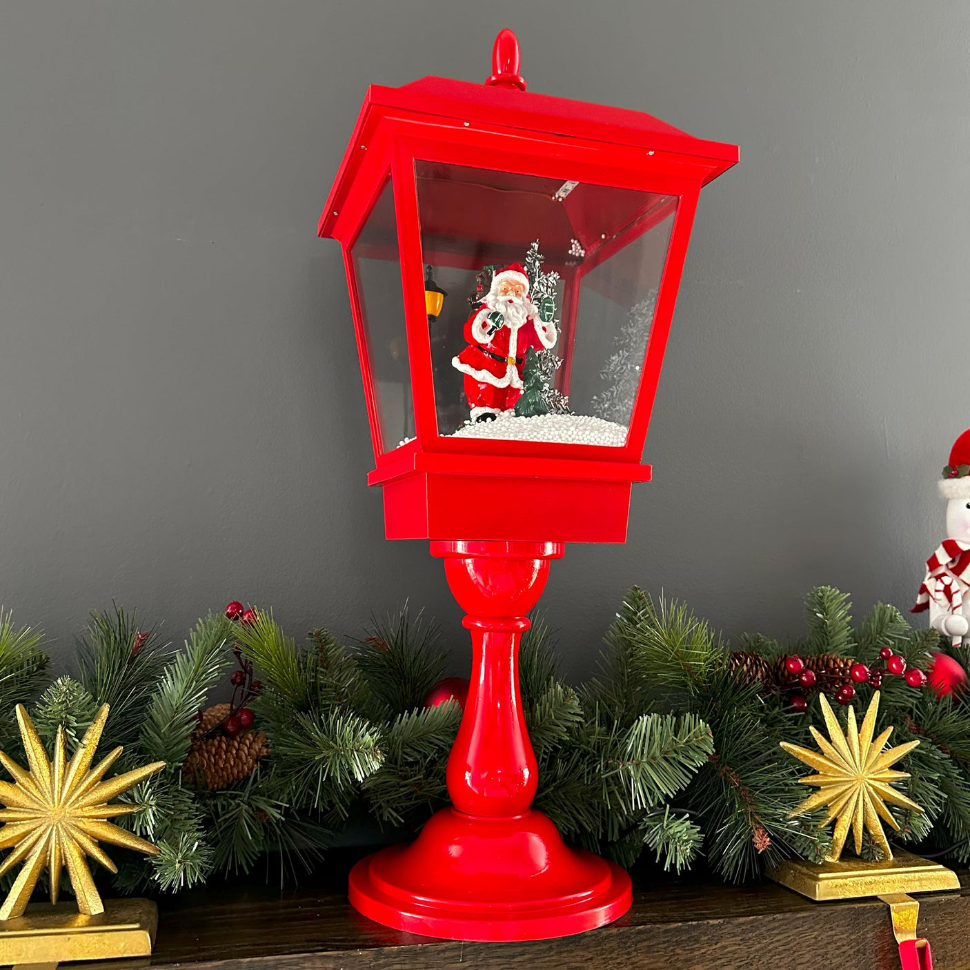 Fraser Hill Farm 29-in. Snowing Musical Christmas Tree with Warm White LED Lights, 25 Christmas Carols, Decorations, Star Topper, and Red Umbrella Base, Festive Xmas Decor for Foyer and Family Room