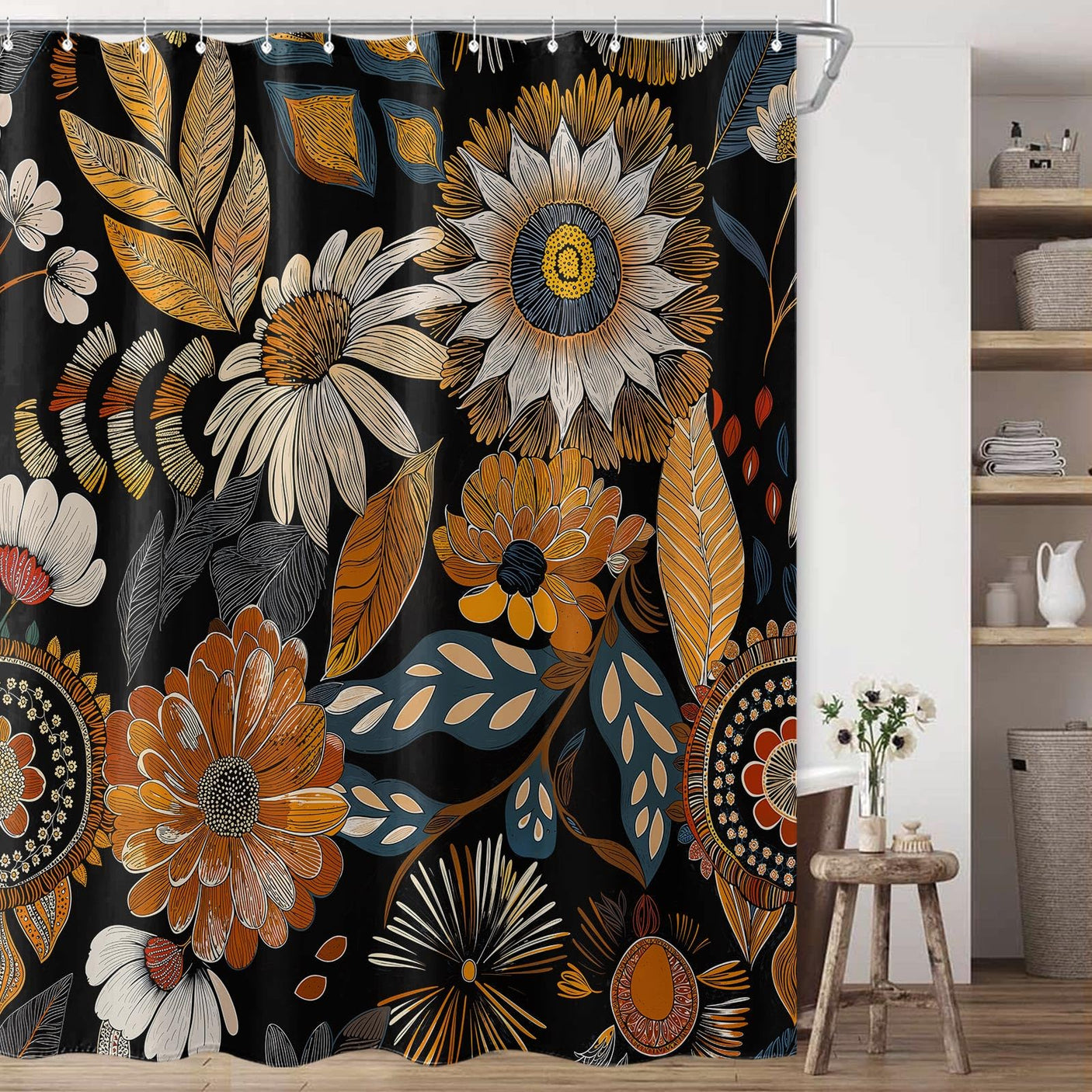 Fowocu Funny Cat Shower Curtain Set Teal Blue Sea Ocean Waterproof Fabric Shower Curtains with Animal Octopus Starfish Turtle Anchor Fish Nautical Bathroom Decor (Blue, 72''×72'')