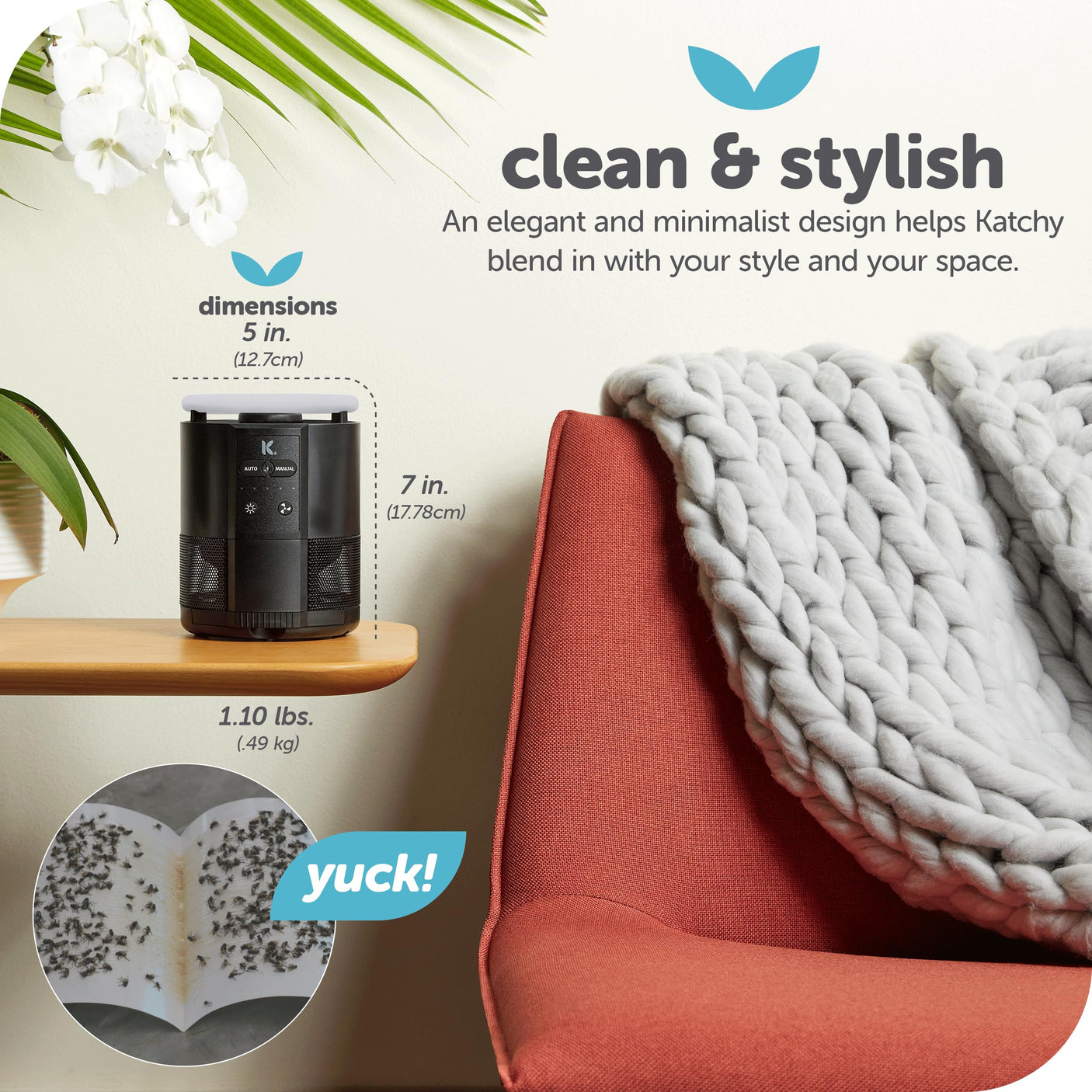 Katchy Indoor Insect Trap - Catcher & Killer for Mosquitos, Gnats, Moths, Fruit Flies - Non-Zapper Traps for Inside Your Home - Catch Insects Indoors with Suction, Bug Light & Sticky Glue (Black)