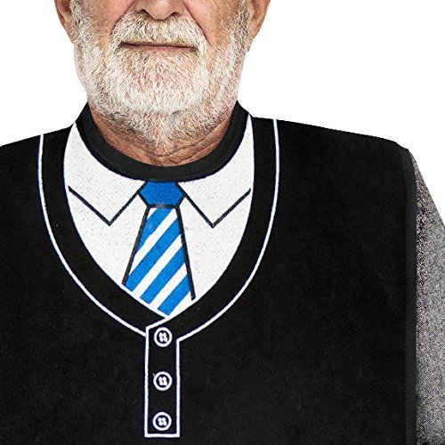 Adult Bibs for Men, Dress ‘n Dine™ Clothing Protectors for Eating, Senior Adult Bib Terry Cloth Crumb Catcher, Embroidered Design, Waterproof, Reusable, Washable (Blue Tie + Tuxedo) - Build Your Ideas