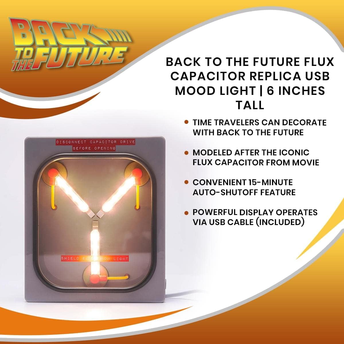 Back to the Future Flux Capacitor Replica 6 - Inch USB Mood Light | Nightstand Table Lamp with LED Light for Bedroom, Desk, Living Room | Home Decor Room Essentials | '80s Toys, Gifts And Collectibles - Build Your Ideas