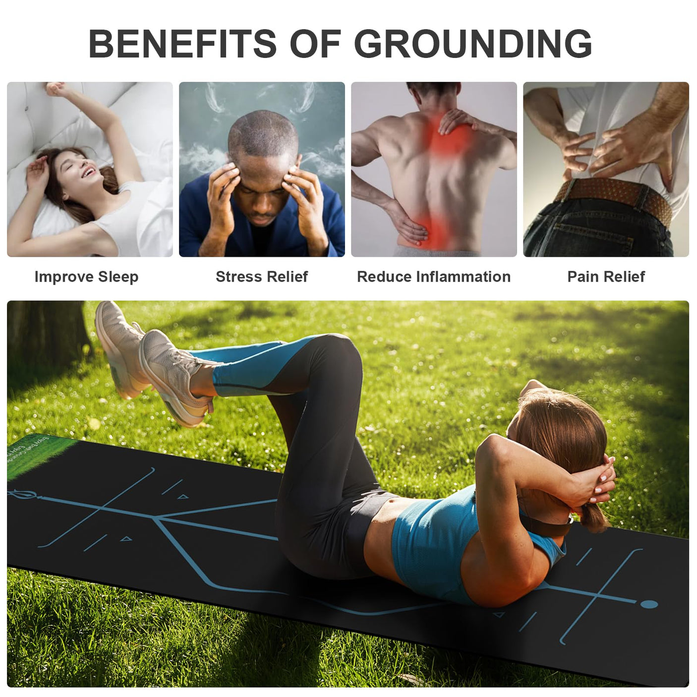 Grounding Yoga Mat, 72x24inch, Earthing Sleep Pad for Physical Therapy, Exercise & Workout Non Slip Mat, Reduce Anxiety and Improve Sleep - Build Your Ideas