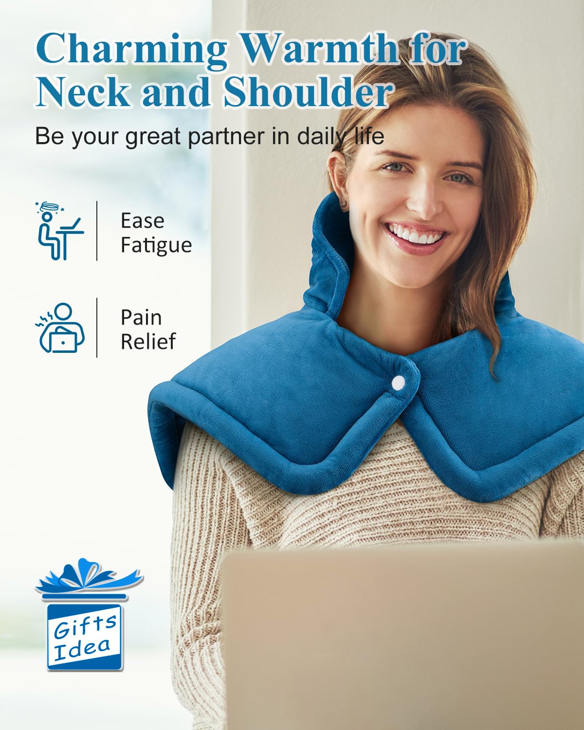 Heating Pad for Neck and Shoulder, Fathers Day Dad Gifts from Daughter Wife, Electric Weighted Heat Pad for Back Pain Relief, Anniversary Christmas Gifts for Men Women Mom Him Her, Blue - Build Your Ideas