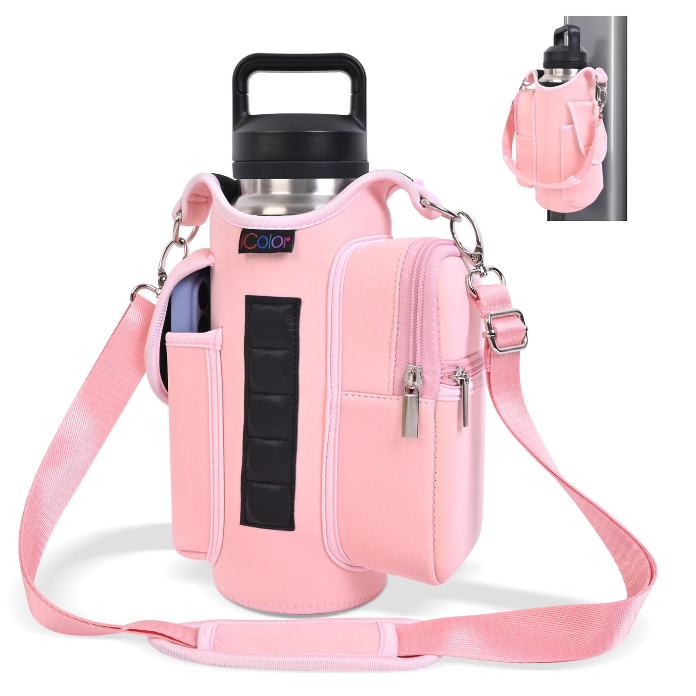 icolor Magnetic Gym Bag Water Bottle Carrier Holder with Phone Pockets & Shoulder Strap,5 Built - in Magnets Gym Bottle Pouch Sleeve,Magnetic Bag Gym Accessories Organizer for Men Women - Build Your Ideas