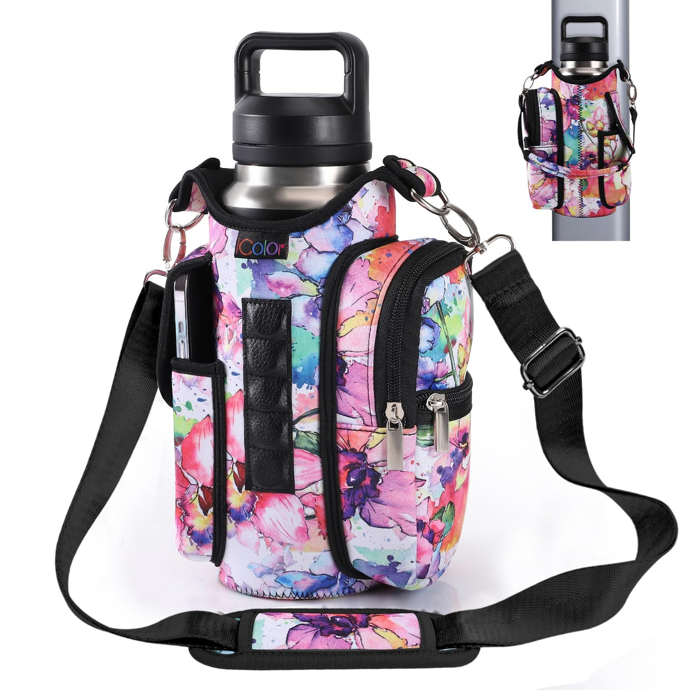 icolor Magnetic Gym Bag Water Bottle Carrier Holder with Phone Pockets & Shoulder Strap,5 Built - in Magnets Gym Bottle Pouch Sleeve,Magnetic Bag Gym Accessories Organizer for Men Women - Build Your Ideas