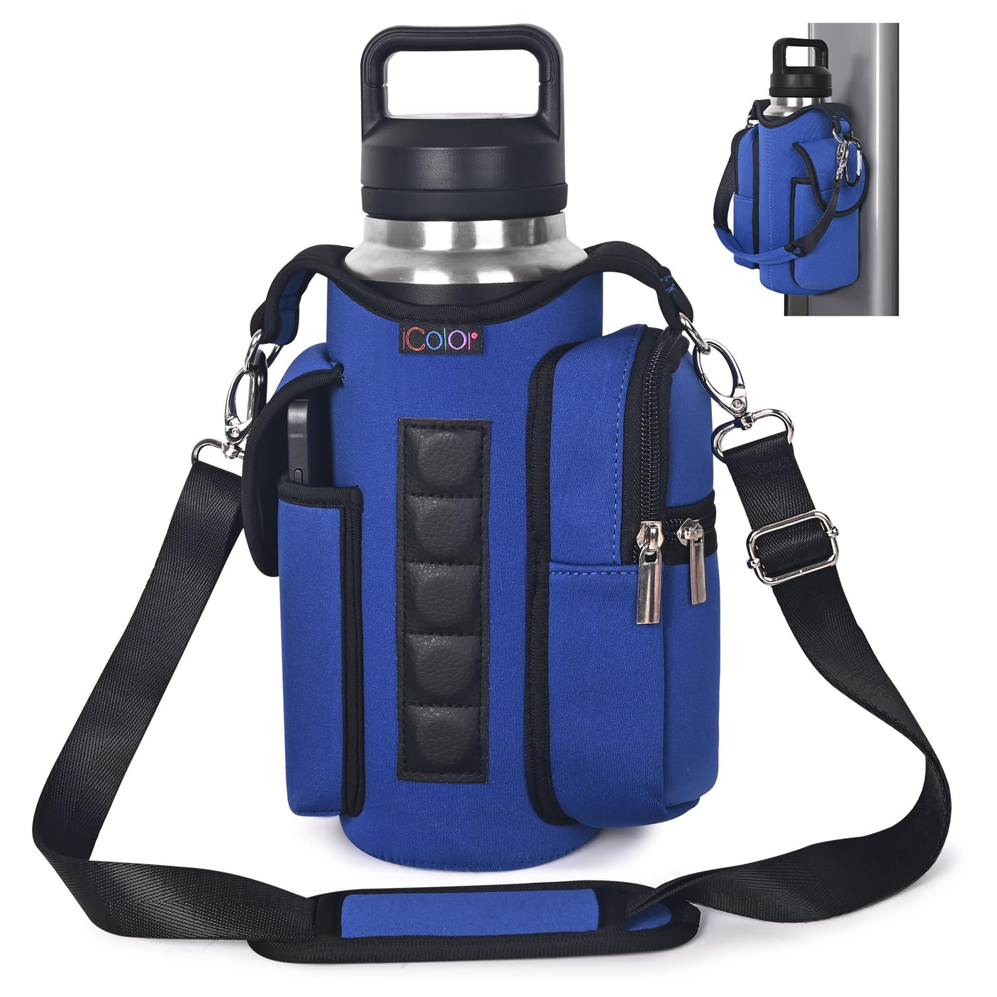 icolor Magnetic Gym Bag Water Bottle Carrier Holder with Phone Pockets & Shoulder Strap,5 Built - in Magnets Gym Bottle Pouch Sleeve,Magnetic Bag Gym Accessories Organizer for Men Women - Build Your Ideas