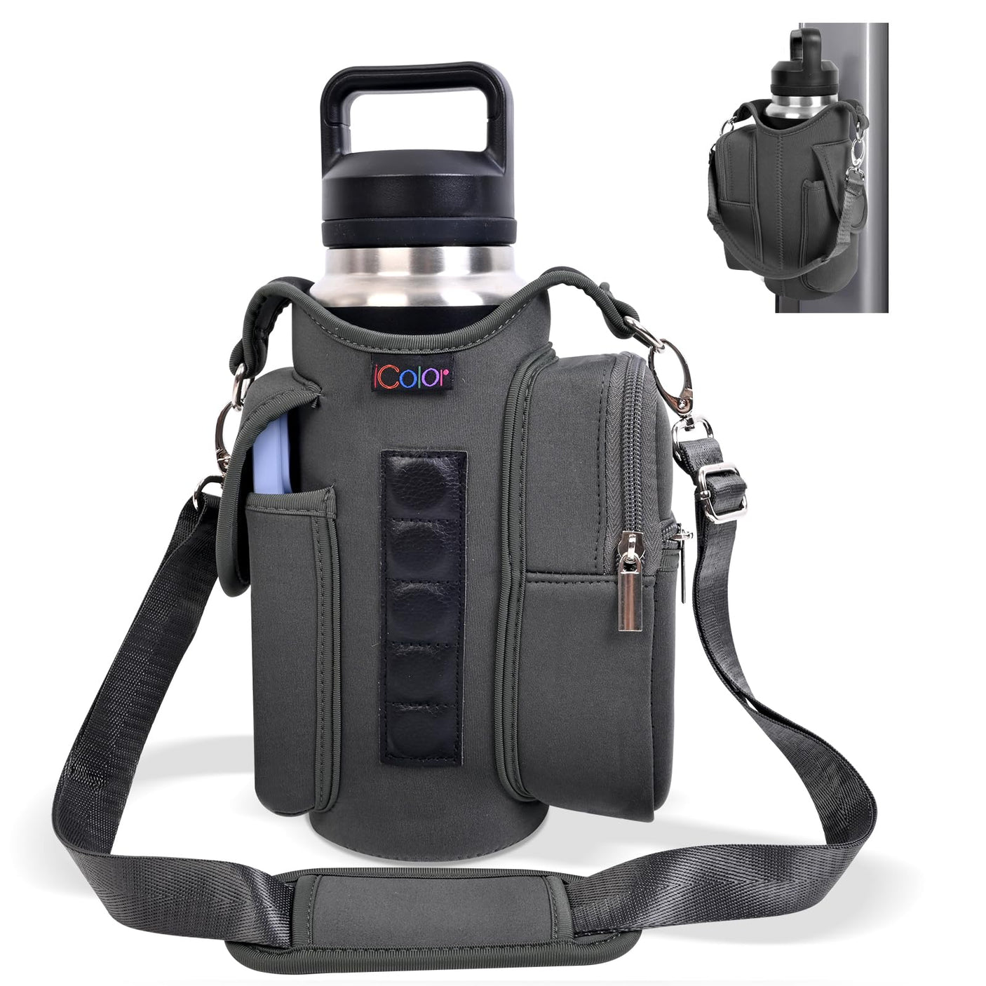 icolor Magnetic Gym Bag Water Bottle Carrier Holder with Phone Pockets & Shoulder Strap,5 Built - in Magnets Gym Bottle Pouch Sleeve,Magnetic Bag Gym Accessories Organizer for Men Women - Build Your Ideas