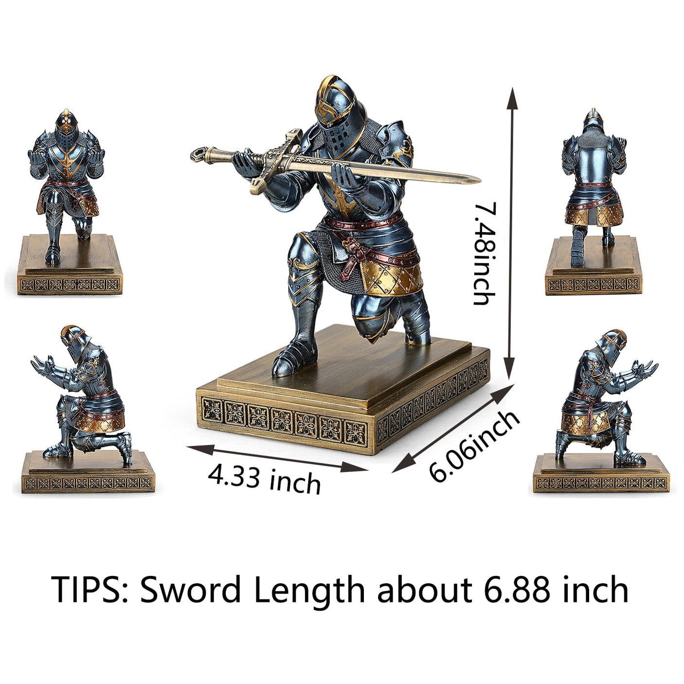 King's Guard Knight Pen Holder Pen Stand Desk Organizers and Accessories Resin Pencil Holder as Gift with a Metal Sword Letter Opener for Office and Home (Blue) - Build Your Ideas