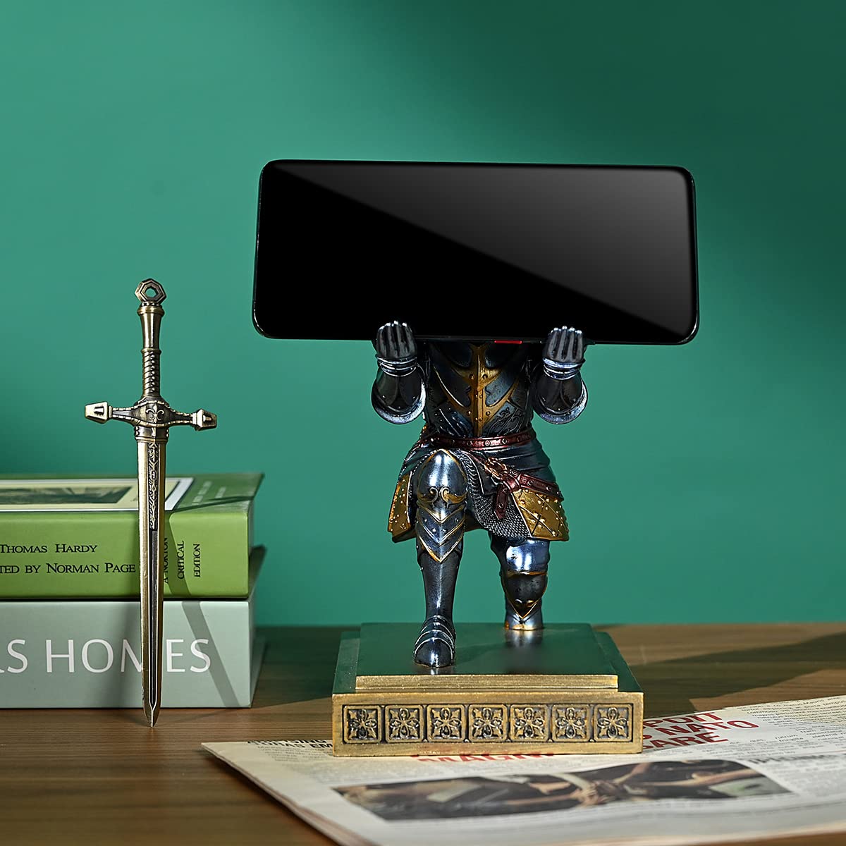 King's Guard Knight Pen Holder Pen Stand Desk Organizers and Accessories Resin Pencil Holder as Gift with a Metal Sword Letter Opener for Office and Home (Blue) - Build Your Ideas