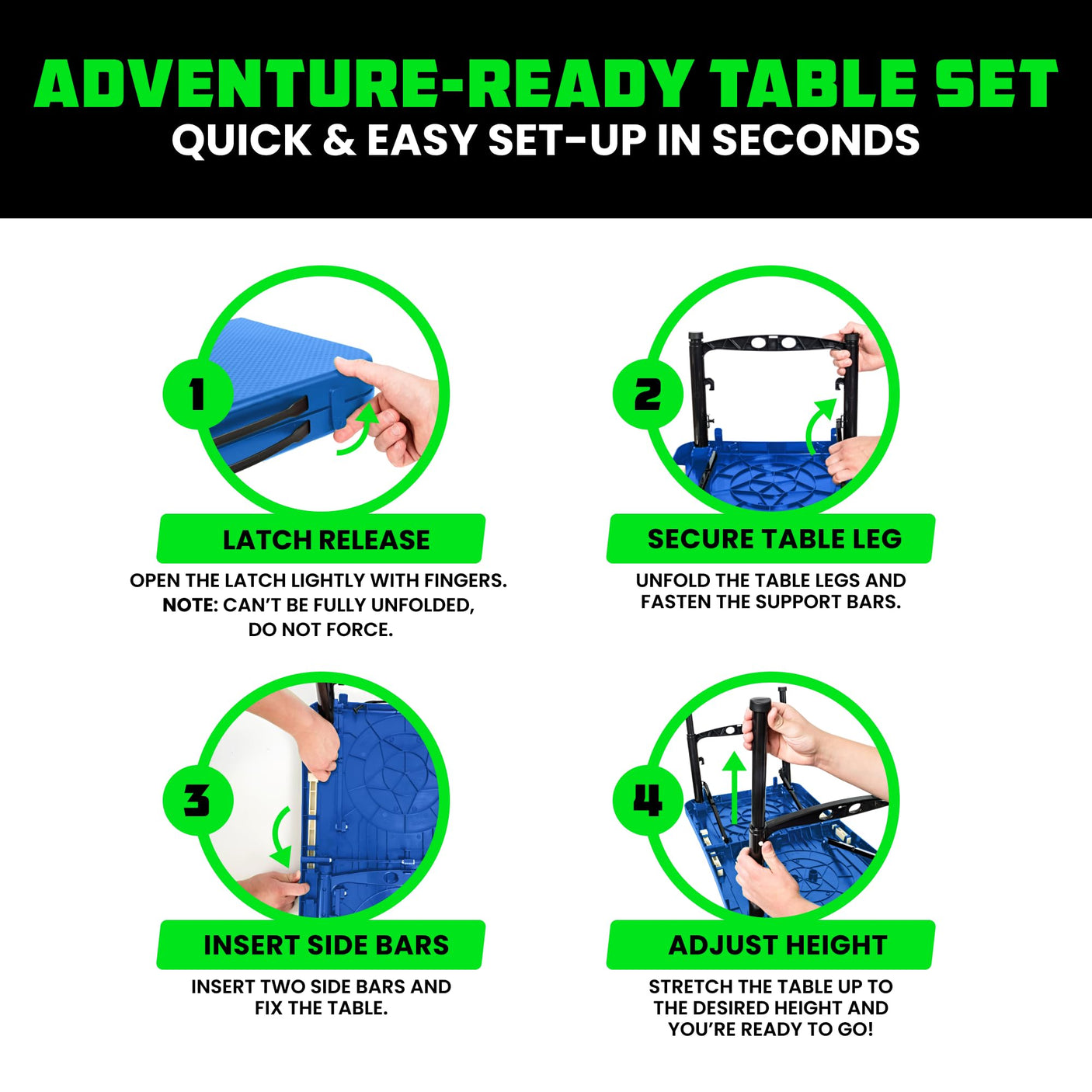 Rhino USA Portable Camping Table and Stool Set - Lightweight Foldable Camp Tables with Net for Beach Trips, Fishing, Picnic, Cooking & Much More (Black) - Build Your Ideas