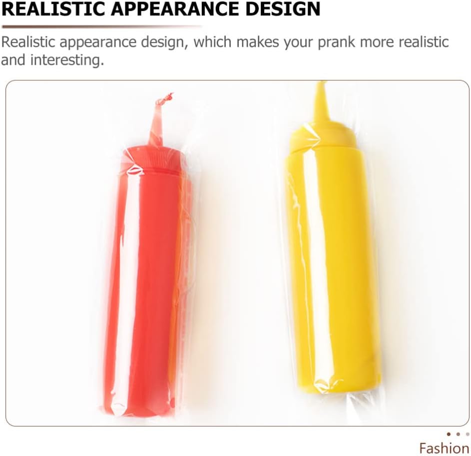 STOBOK 2Pcs Fake Mustard and Ketchup Bottle Funny Fake Salad Dressing Bottle Prank Toys Phoney Condiment Squirt Bottle Toy for Adults Kids Halloween Party - Build Your Ideas