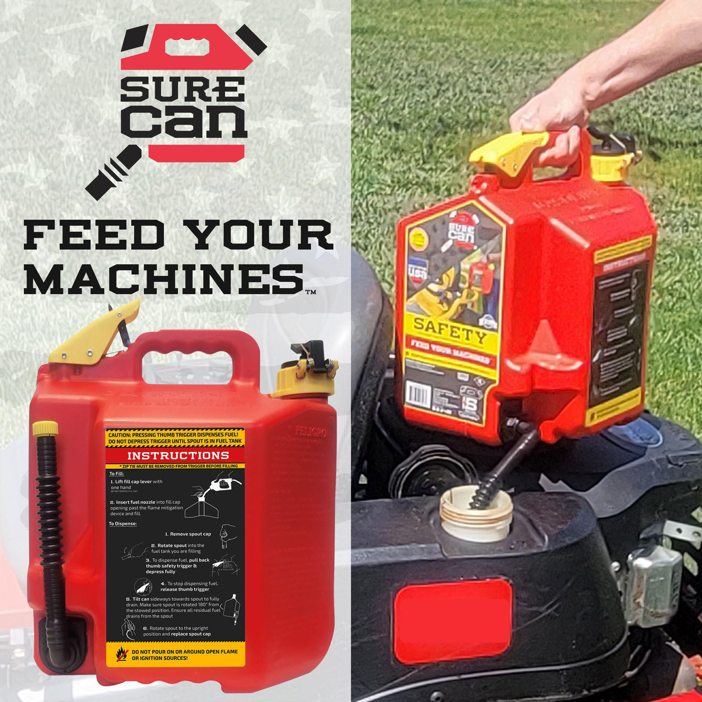 Surecan 5 Gallon Container Type II - Rotating Spout, Self - Venting, & Spill Free, Ideal Large Five Gallon Safety Storage Can (Red, SUR5SFG2) - Build Your Ideas