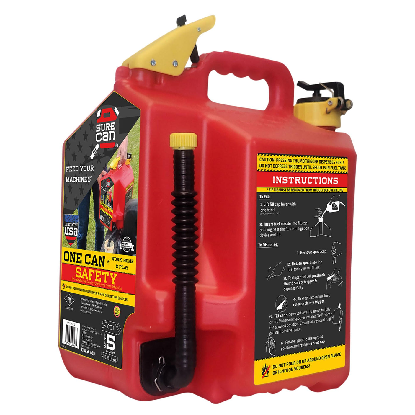 Surecan 5 Gallon Container Type II - Rotating Spout, Self - Venting, & Spill Free, Ideal Large Five Gallon Safety Storage Can (Red, SUR5SFG2) - Build Your Ideas
